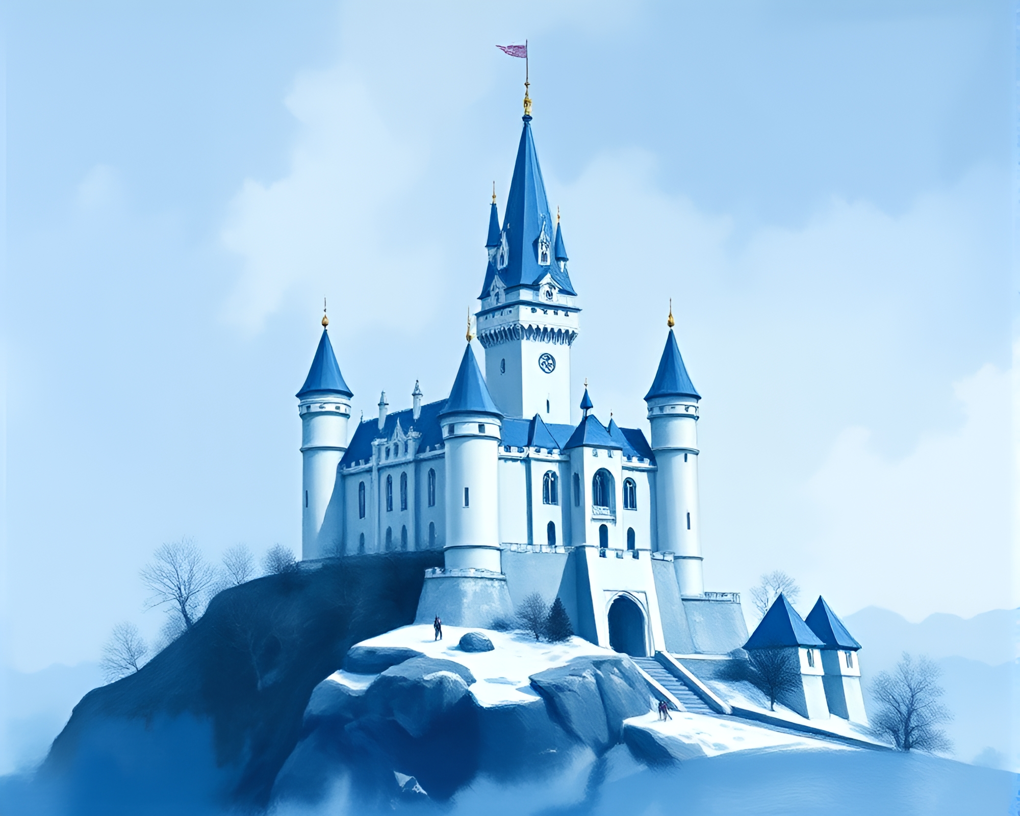 Majestic Arctic Castle in Écorché Style Illustration – free AI stock image