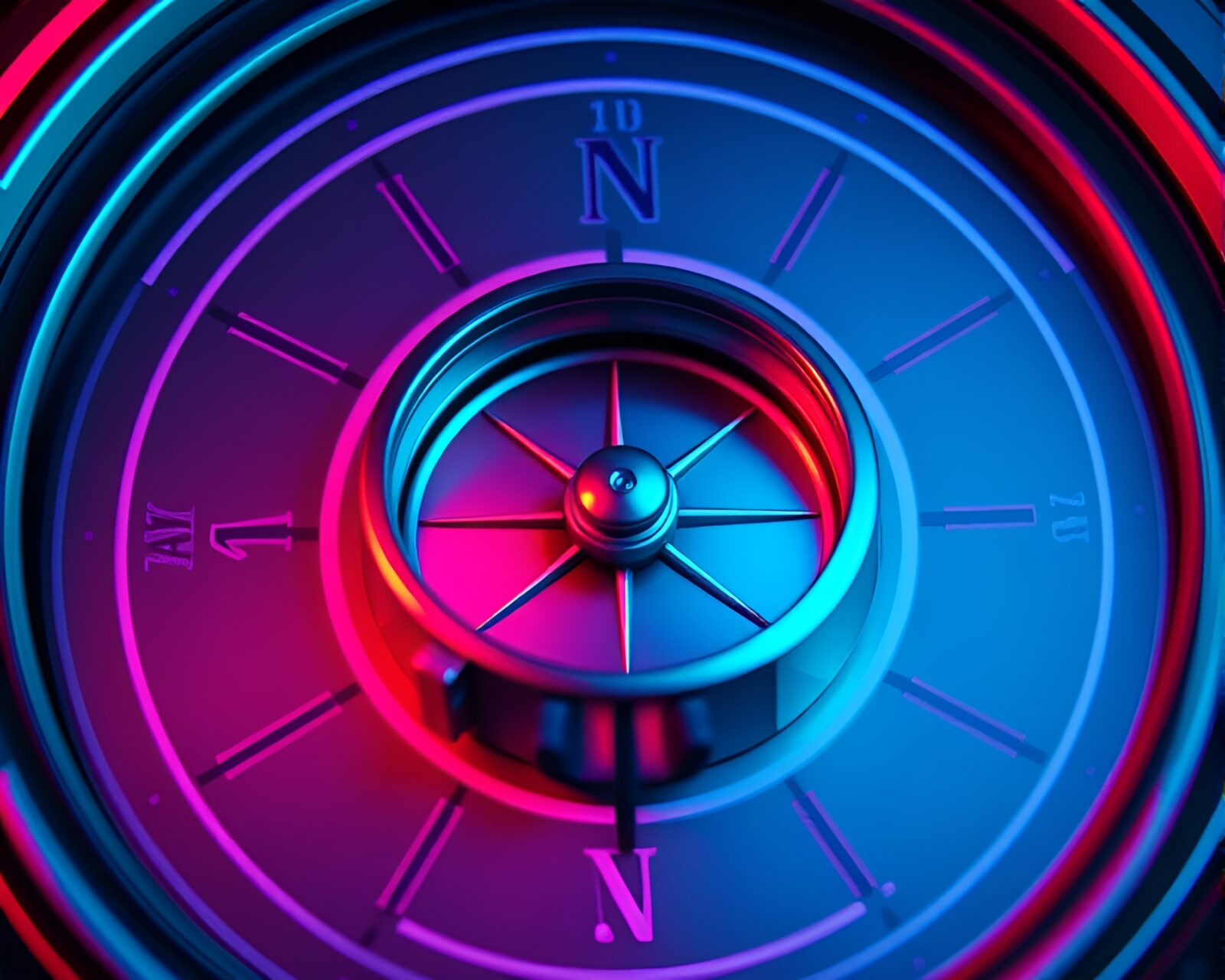 Abstractly framed close-up of a retro-styled, minimalistic compass