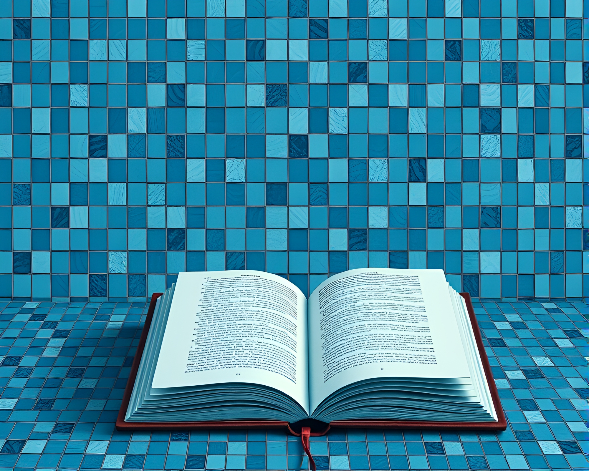 Minimalist Arctic Blue Edgar Allan Poe Mosaic Book Scene – free AI stock image