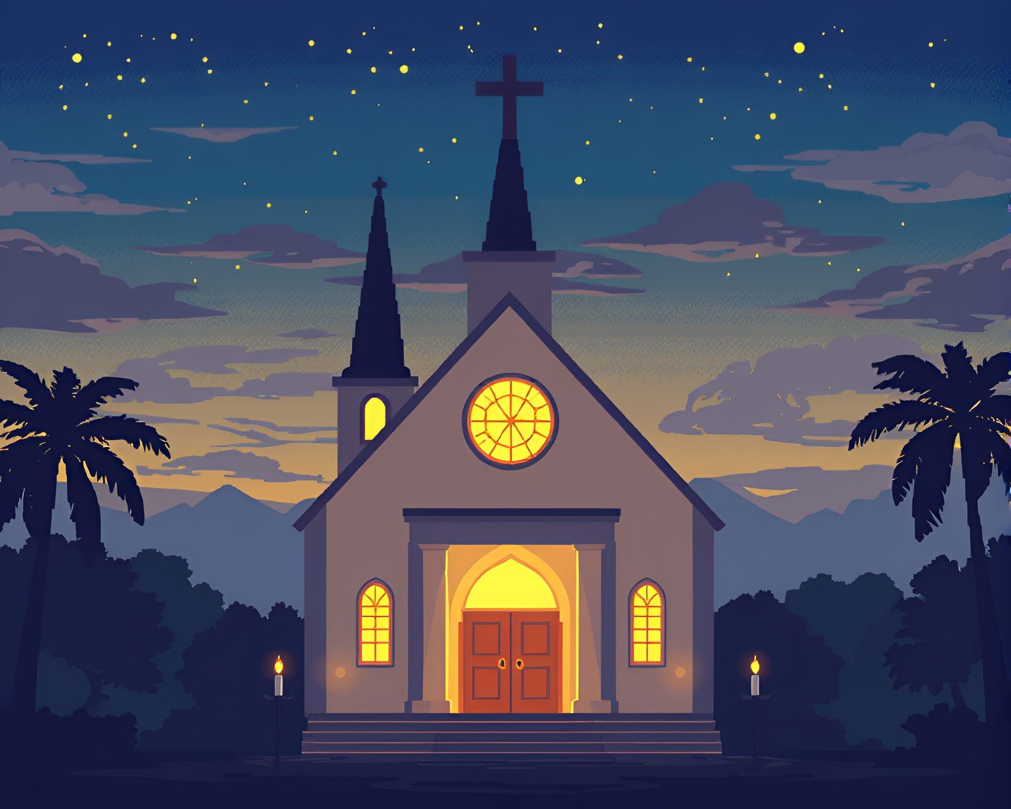 Solar Panel Church in Pixelated Cel Shading – free AI stock image