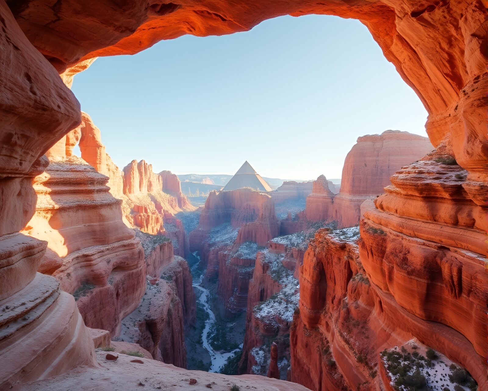 Utterly breathtaking natural frame of eroded canyon with prism refraction lighting