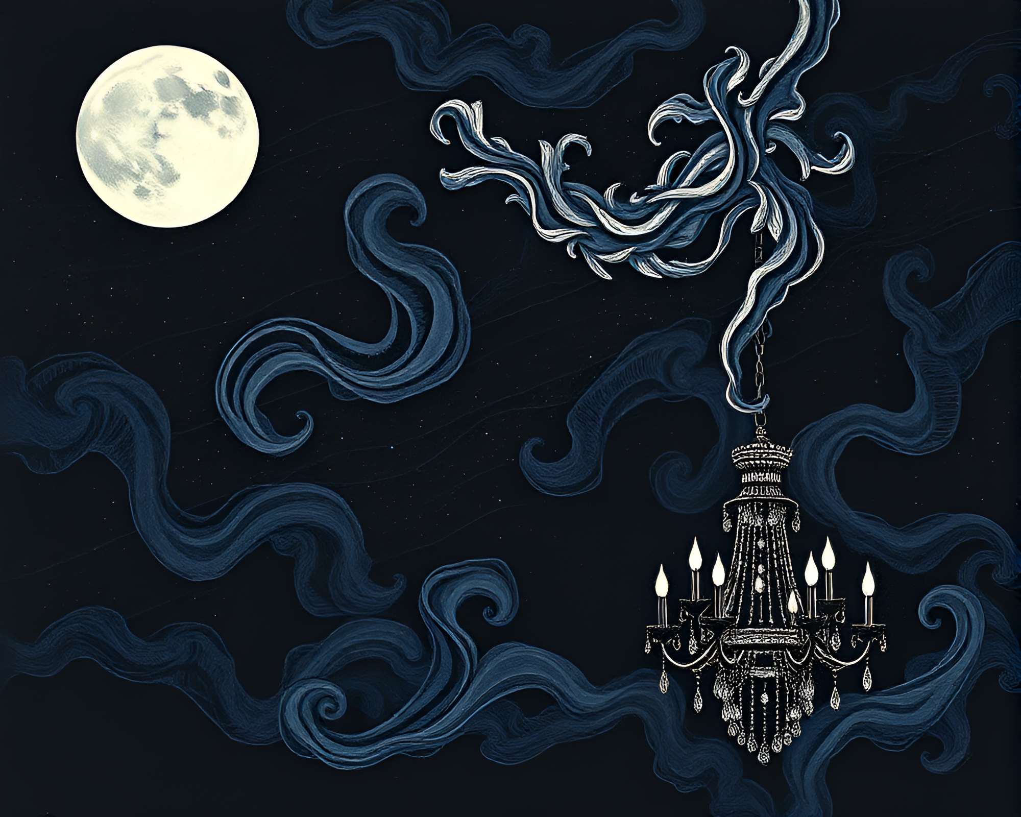 Ethereal Moonlit Chandelier amidst Smoke Swirls – free AI stock image