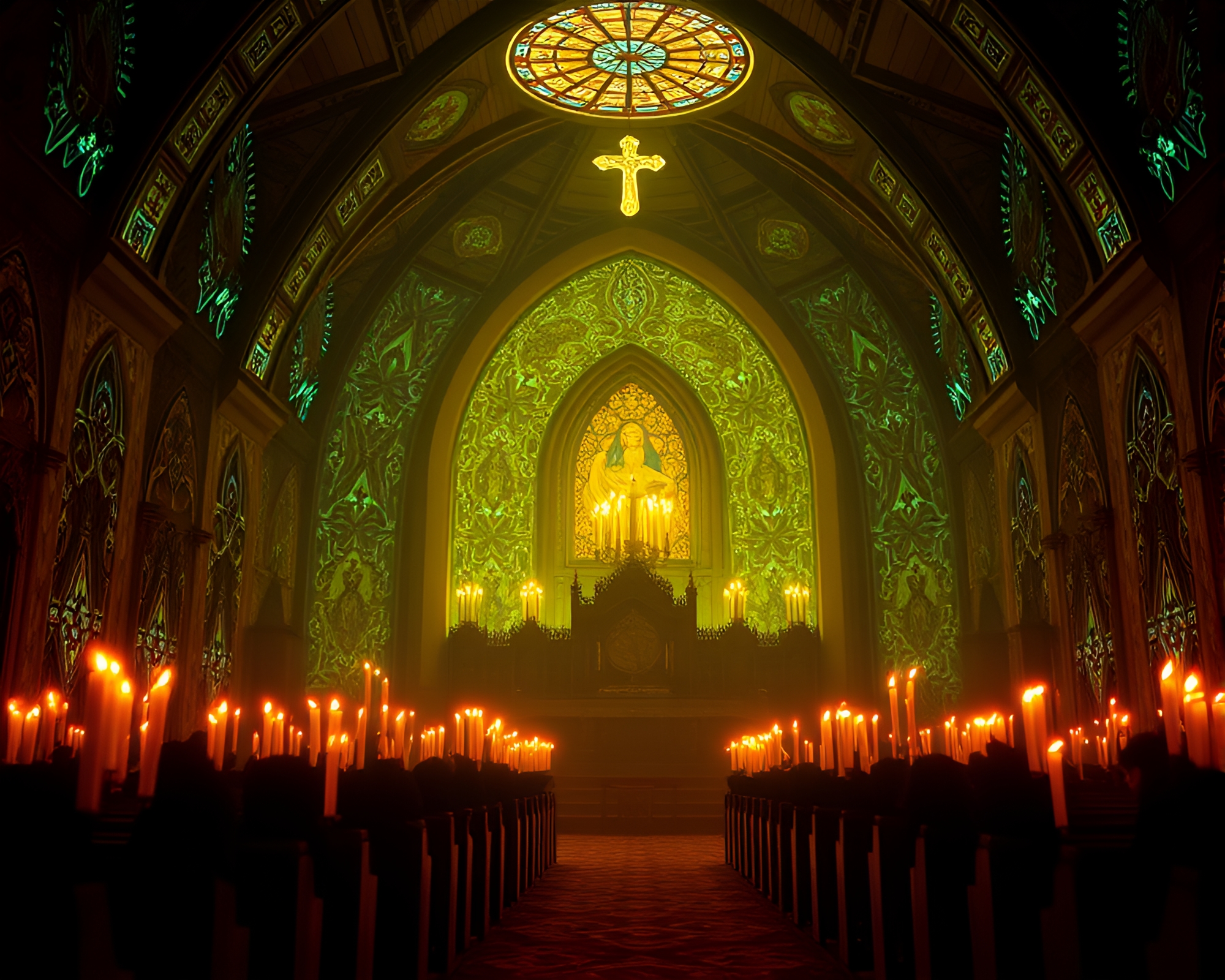 Intricate Underwater Cathedral: 80s VHS Candlelight Patterns – free AI stock image
