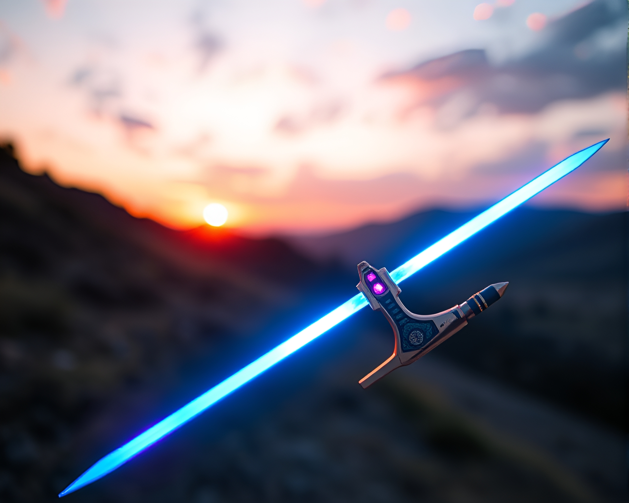 Laser Sword Warrior at Sunrise Beadwork Accents – free AI stock image