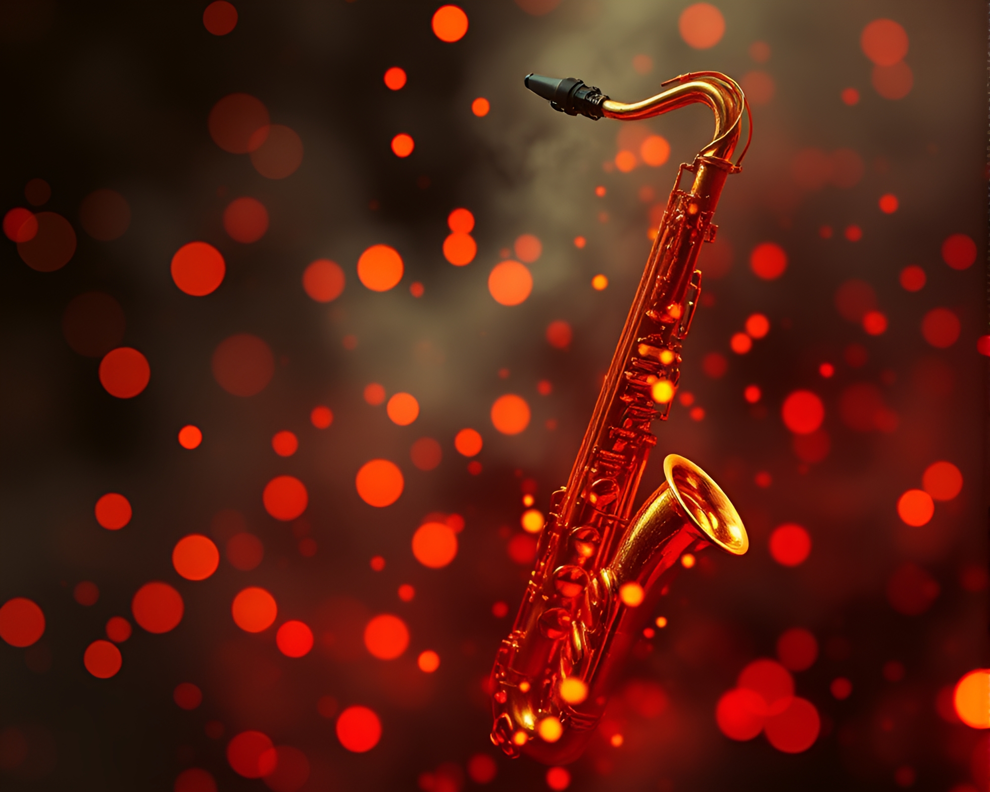Saxophone Serenade Amidst Floating Embers Photocollage – free AI stock image