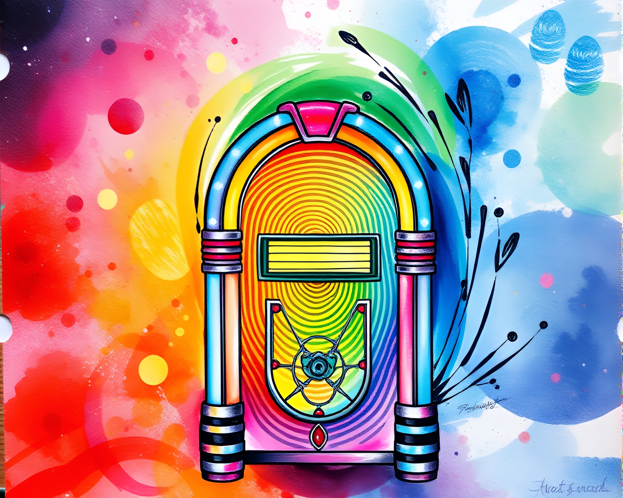 Retro Jukebox Cosmic Watercolor Artistic Fingerprint Swirl – free AI stock image