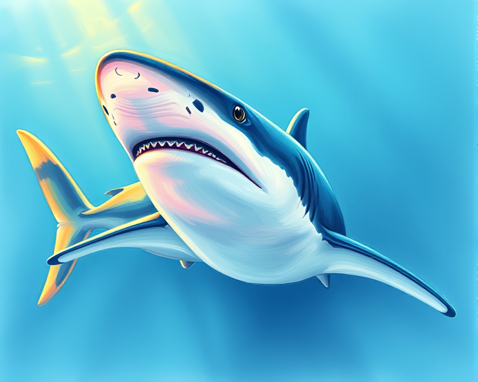 Bright midday light illuminating a pastel drawing of a shark