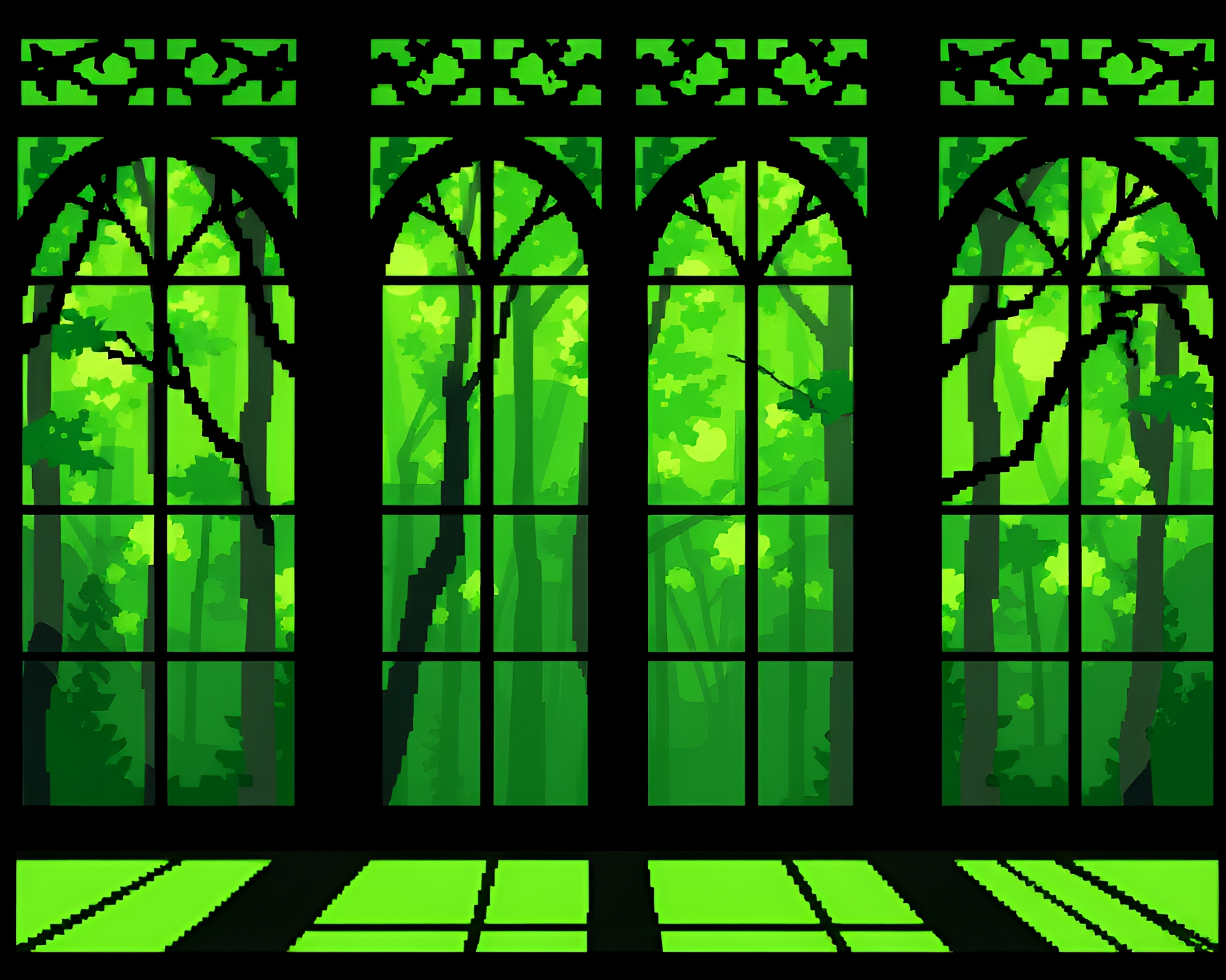 Prismatic Forest Dream Stained Glass Window – free AI stock image