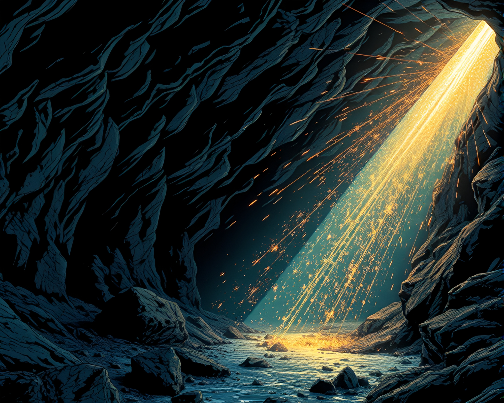 Mesmerizing Glacial Cave Sparkler Trails – free AI stock image