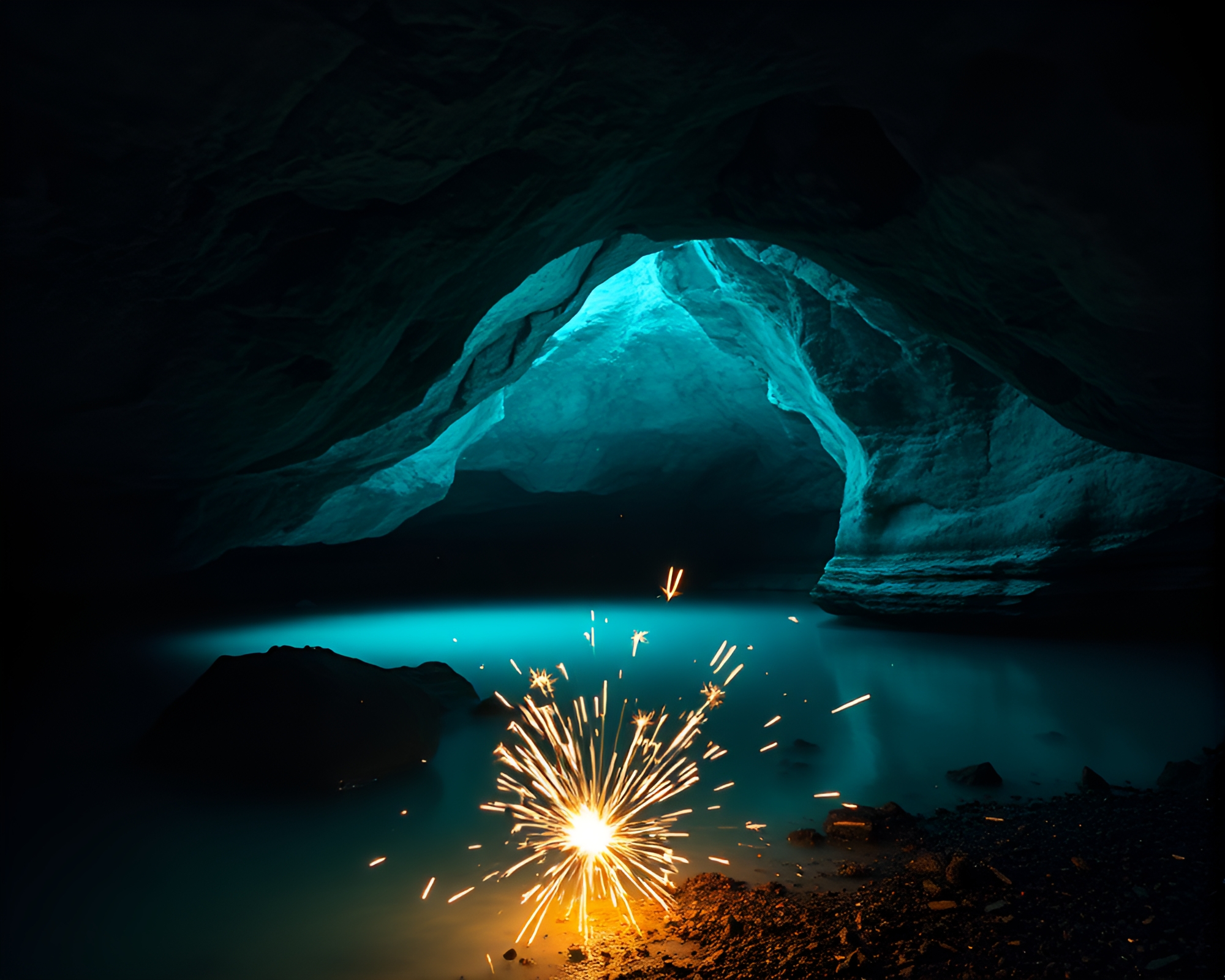 Glacial Sparkler Cave: Turquoise VHS Delight – free AI stock image