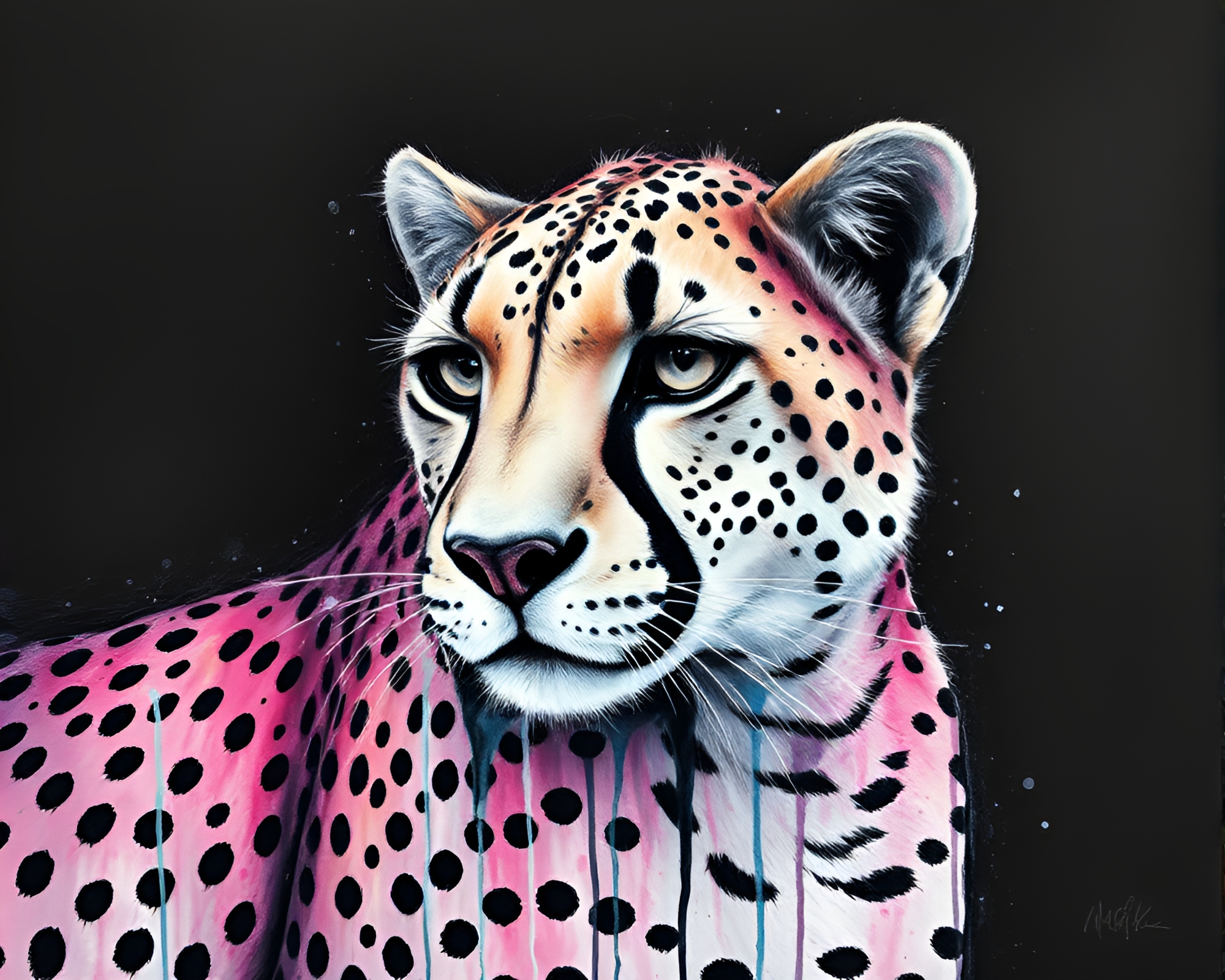 Sapphire Tone Cheetah in Chalk Ink Wash Composition – free AI stock image