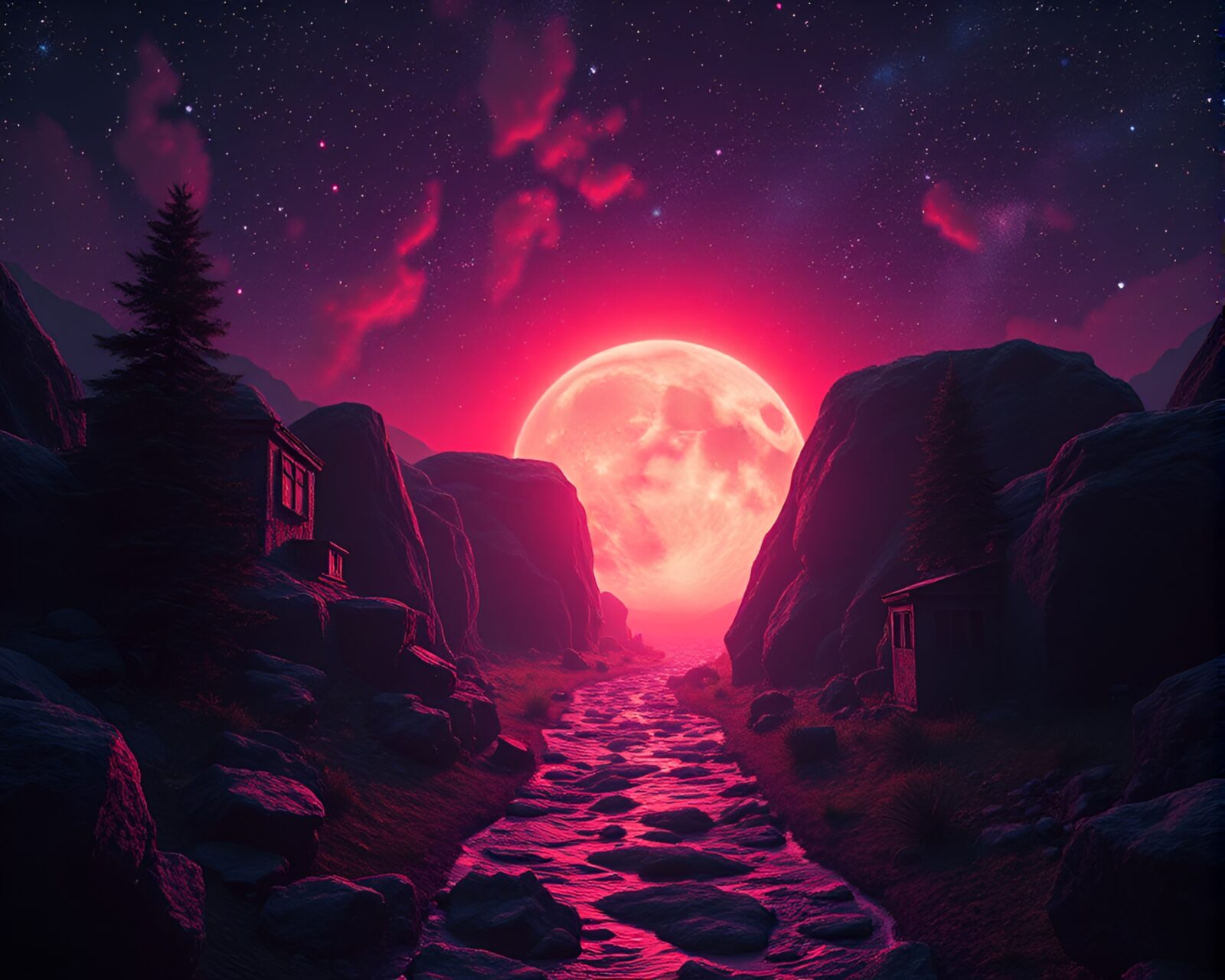 Dark scene with glowing peachy wormhole generator in space