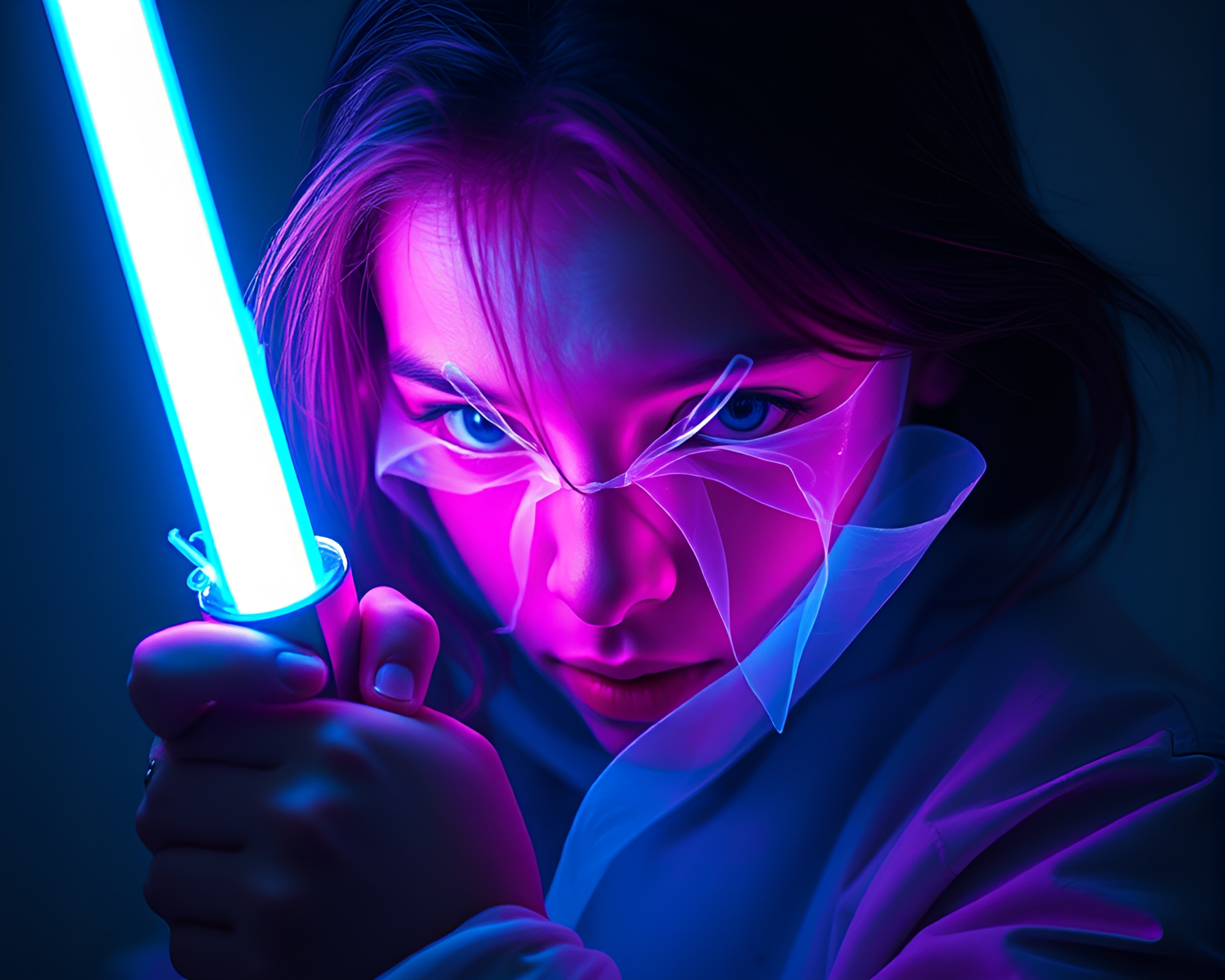 Laser Sword Shattering Paper in Surreal Colors – free AI stock image