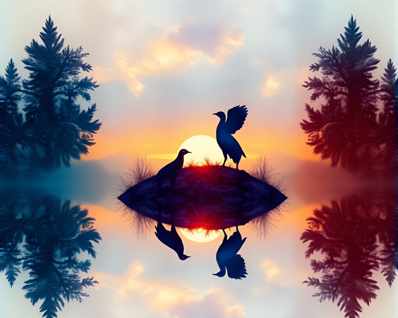 An ethereal watercolor scene of wildlife glowing in holographic light