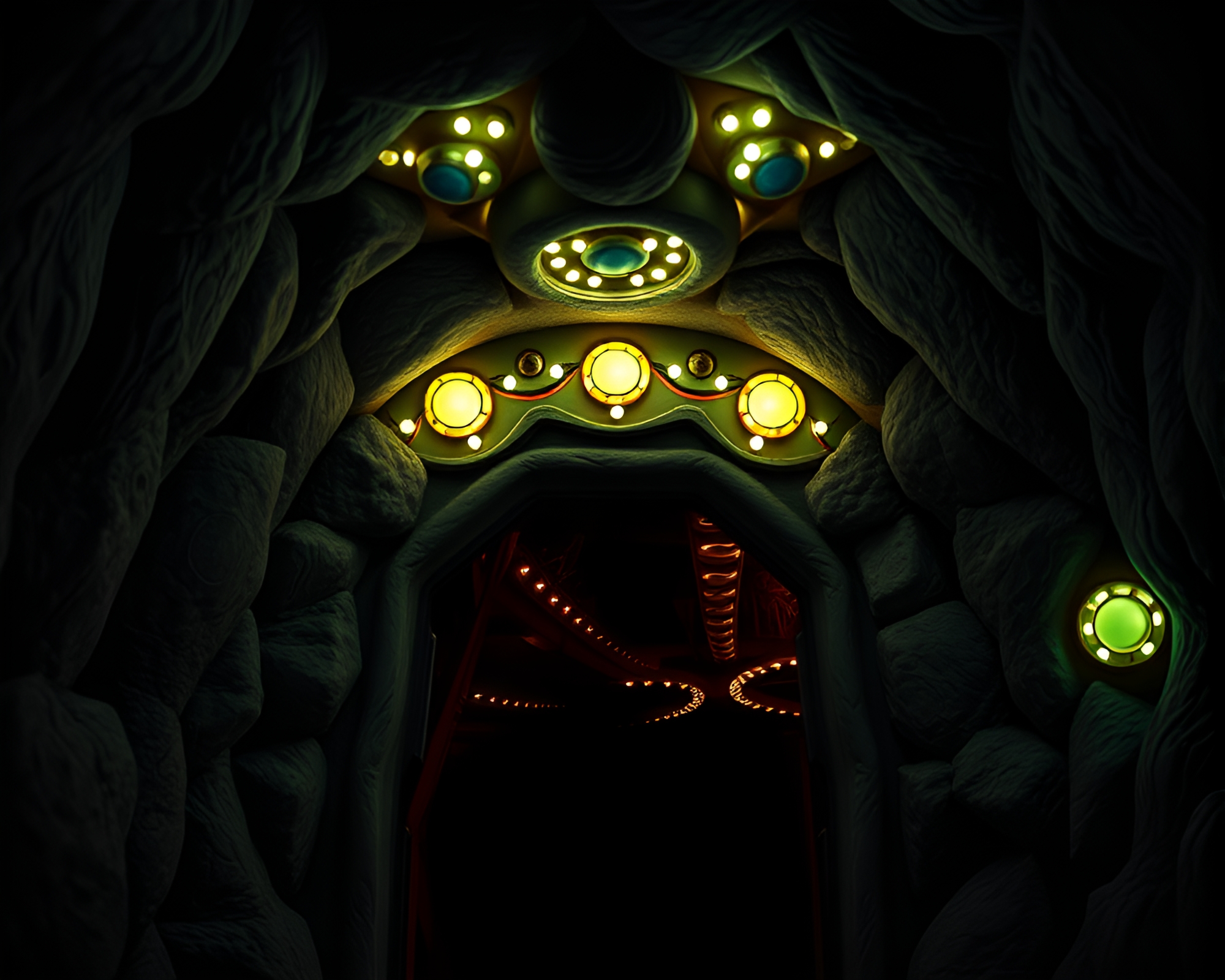 Enchanting Carnival Carousel at Cave Entrance – free AI stock image