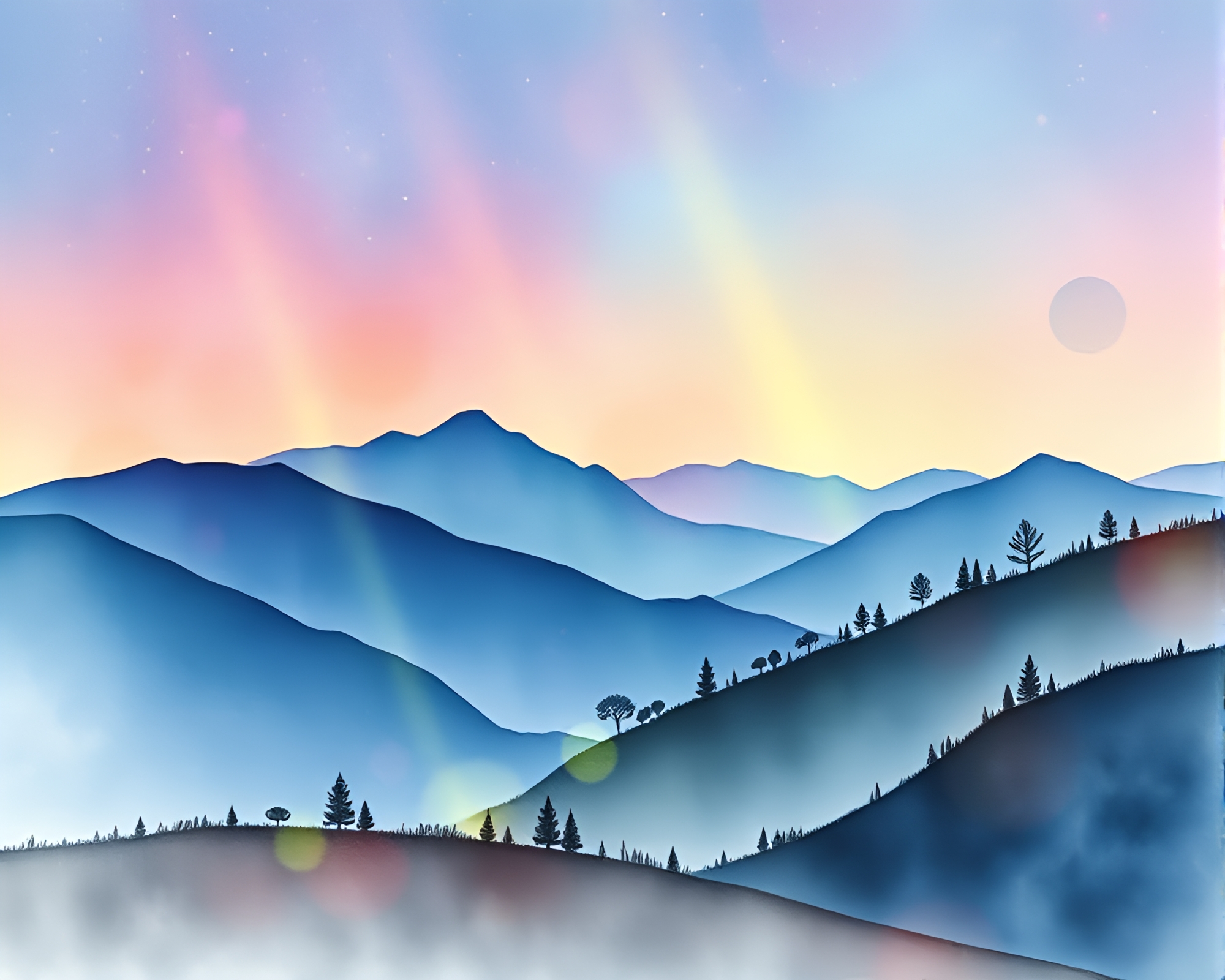 Enchanting Zoetic Plateau with Holographic Trails – free AI stock image