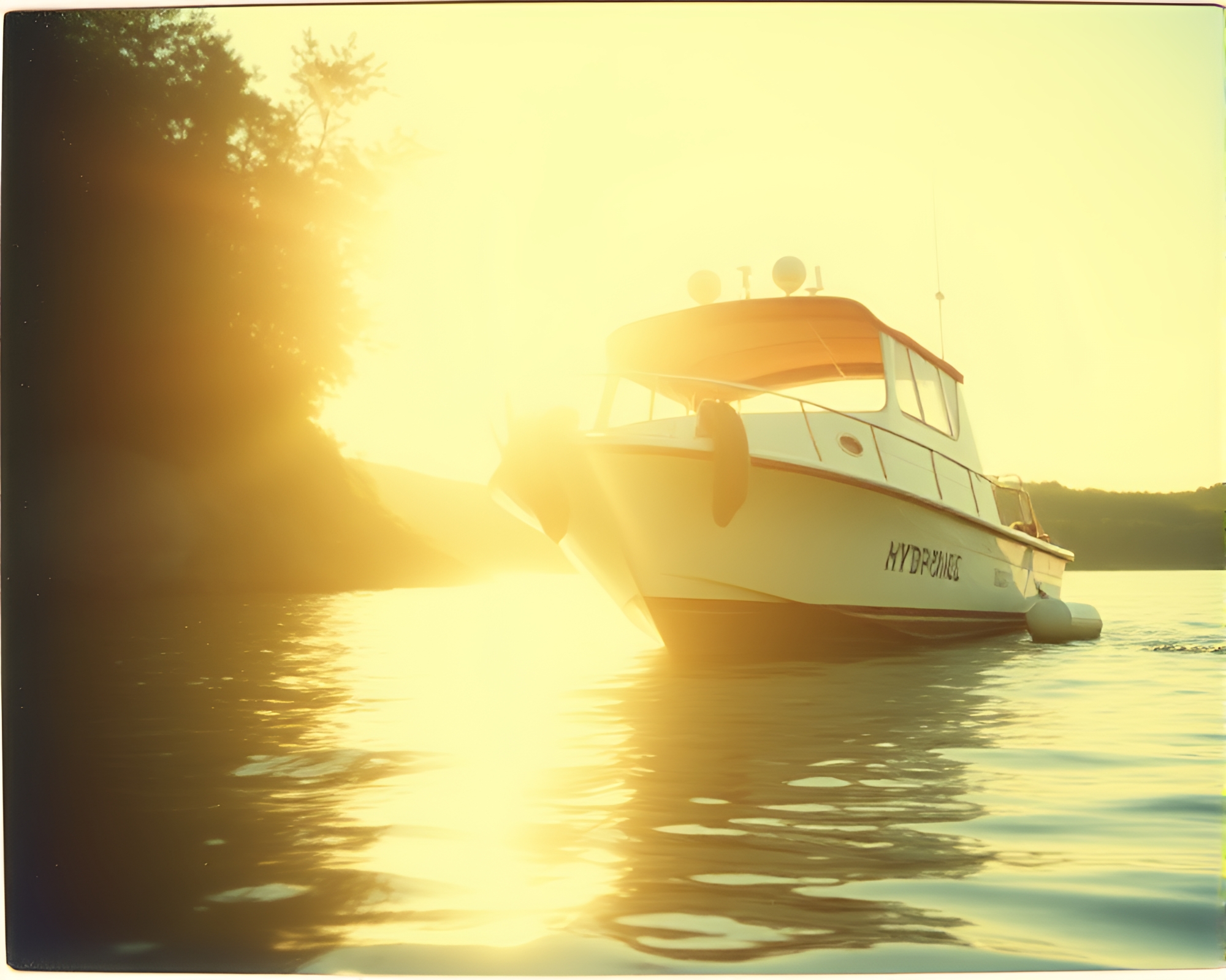 Vintage Hydrofoil Boat Lens Sunburst Polaroid Snapshot – free AI stock image