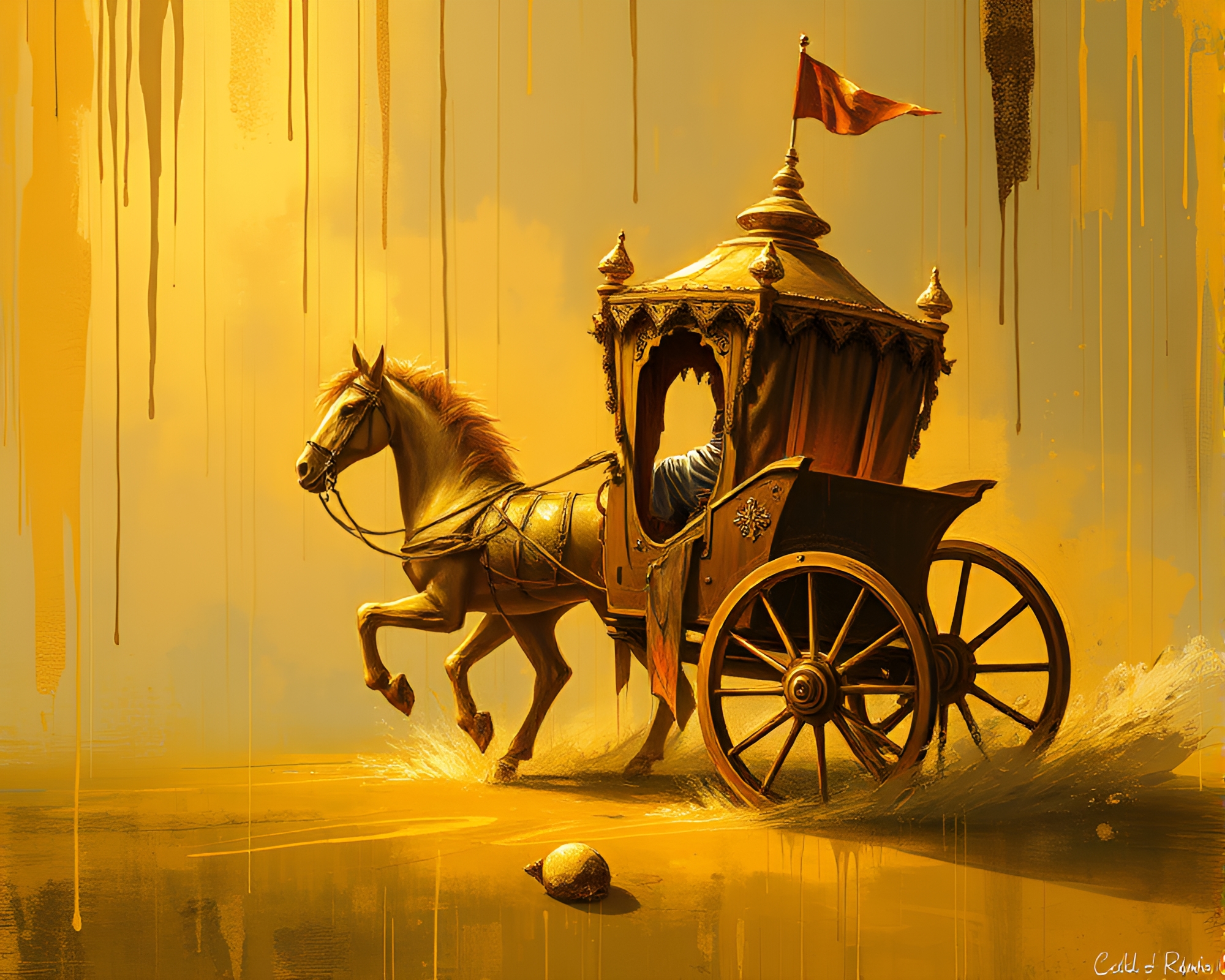 Chariot of Gold: Digital Savannah Masterpiece – free AI stock image