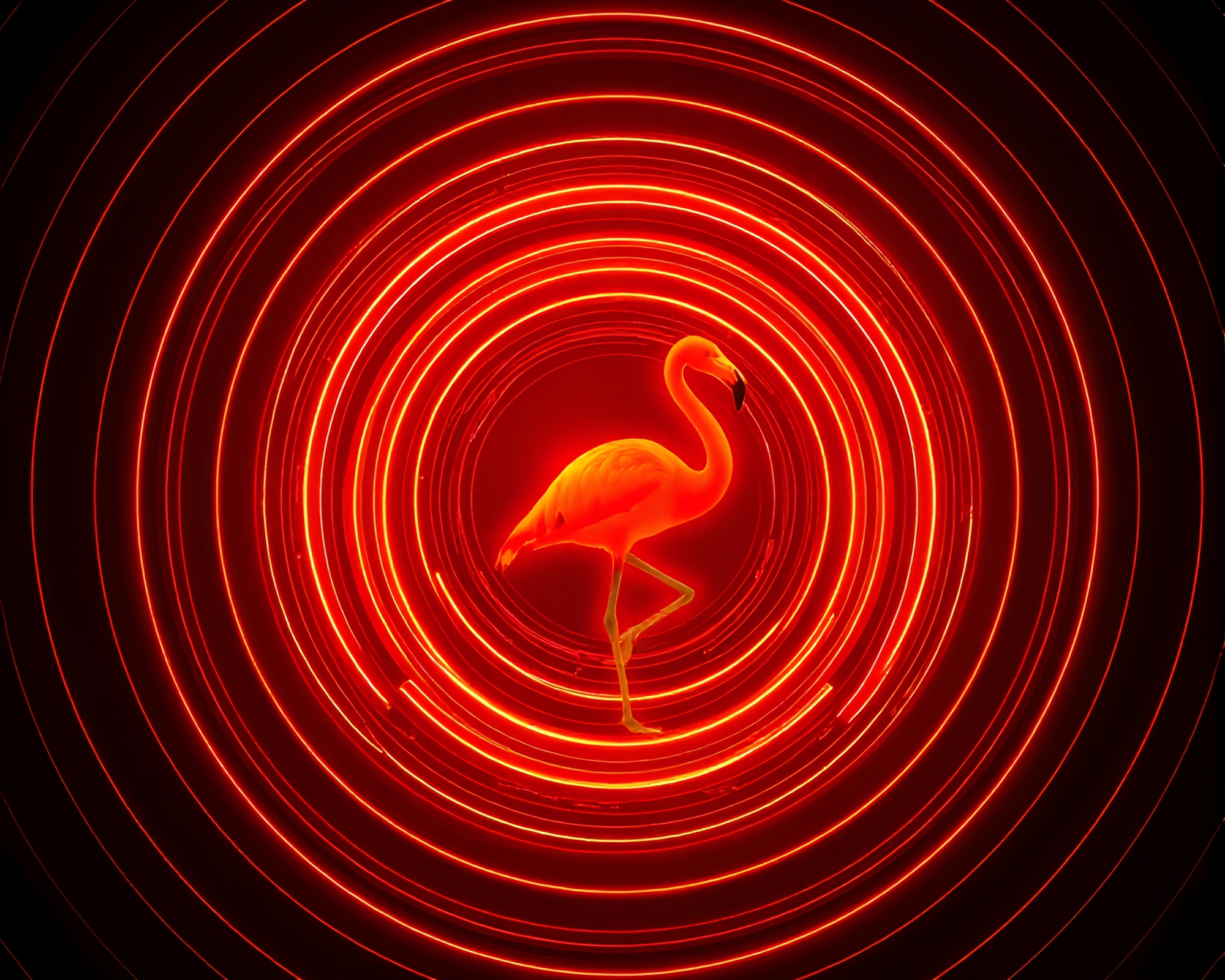 Flamingo in Wireframe Concentric Circles – free AI stock image
