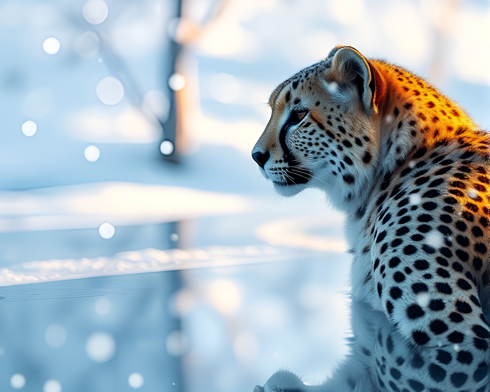Cubist Cheetah in Snow-Kissed Reflection – free AI stock image
