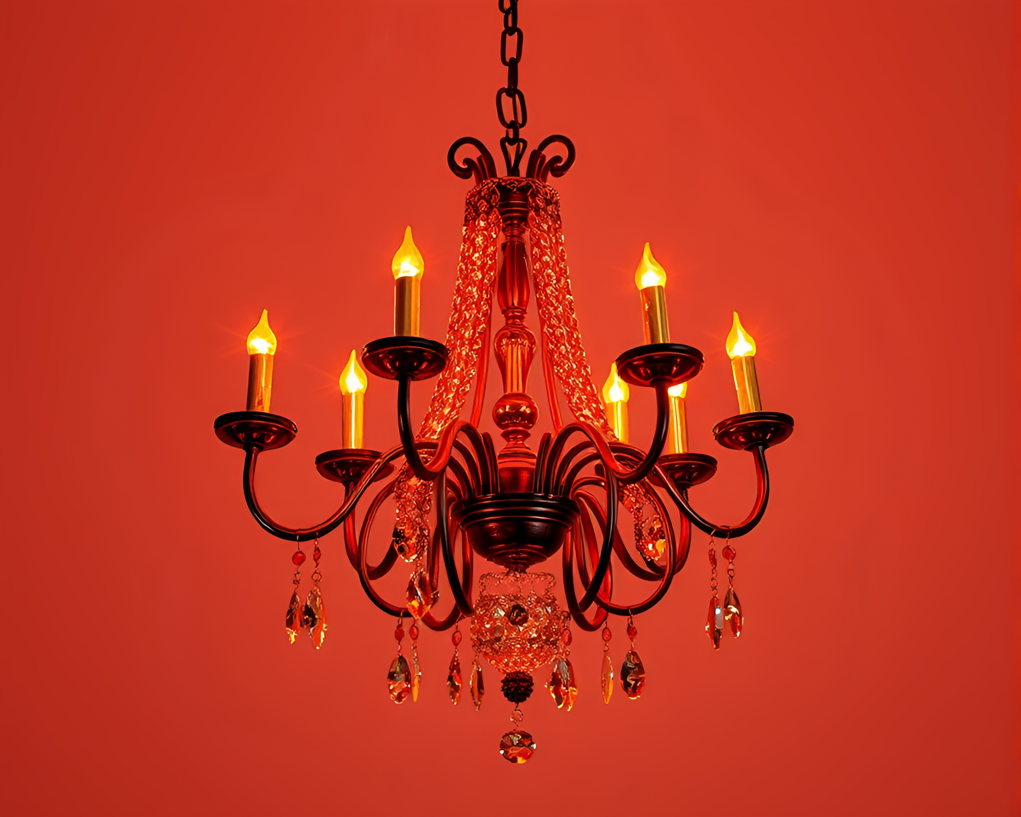 Elegant Chandelier in Copper Tones Illuminated by Neon Lights – free AI stock image