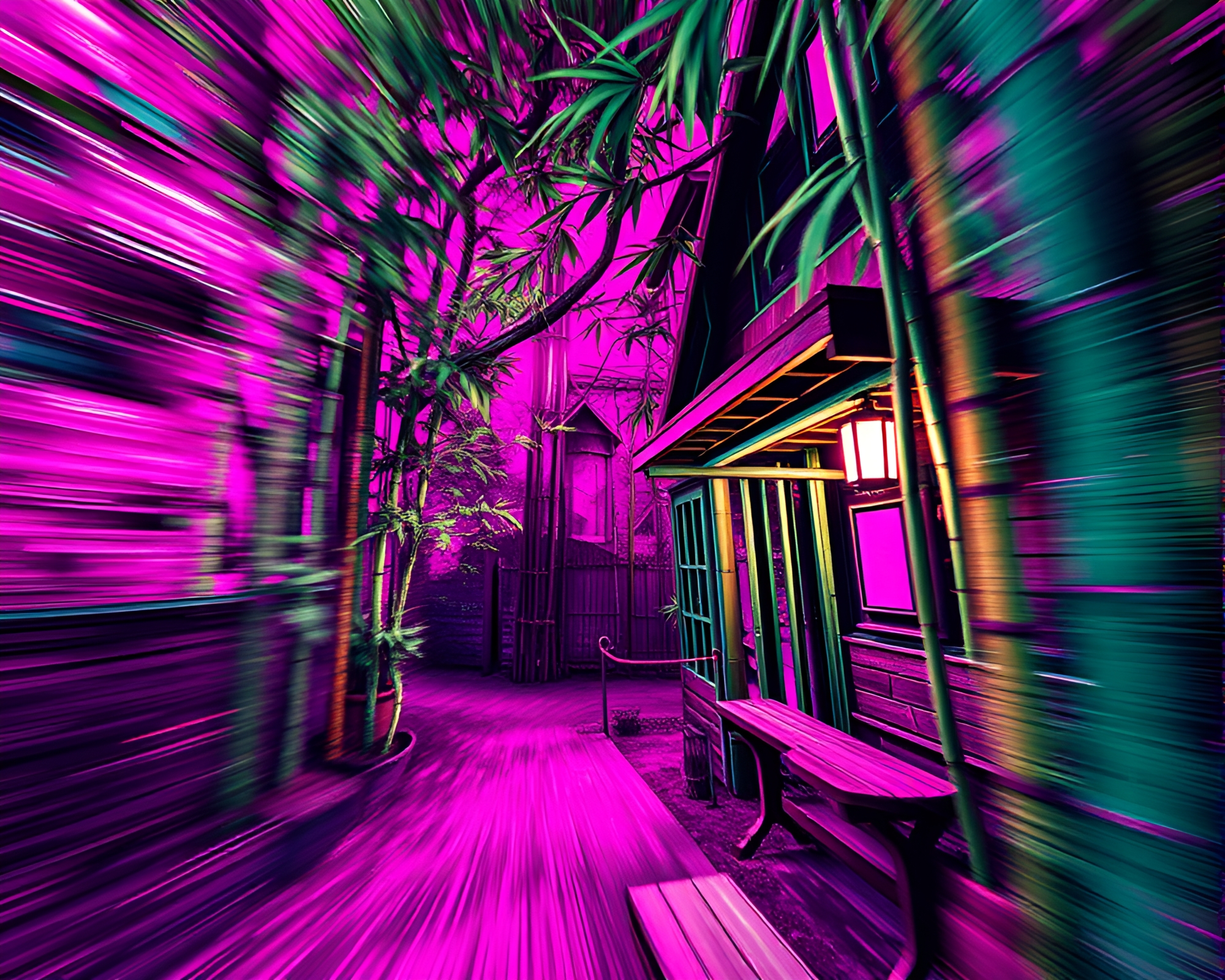 Bamboo Hut in Magenta Punch Motion Blur – free AI stock image
