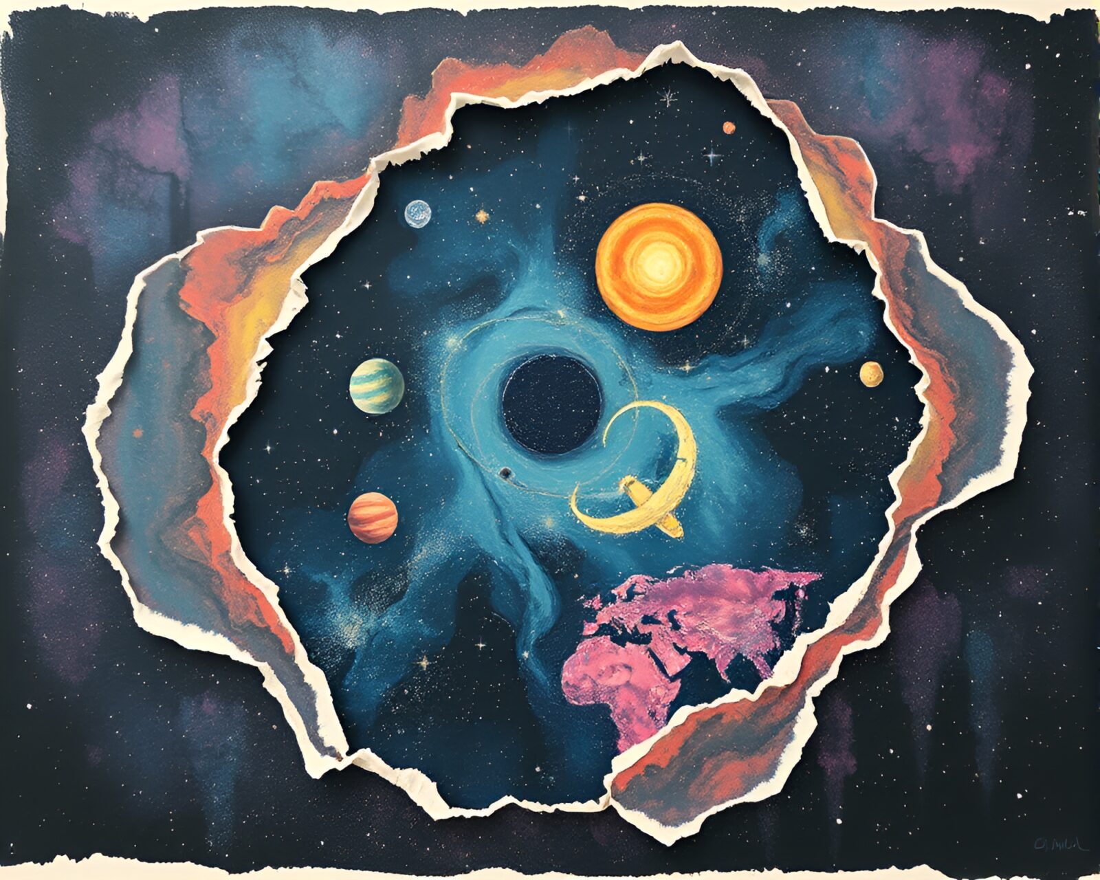 Abstract stencil art of astral projection in pastel colors