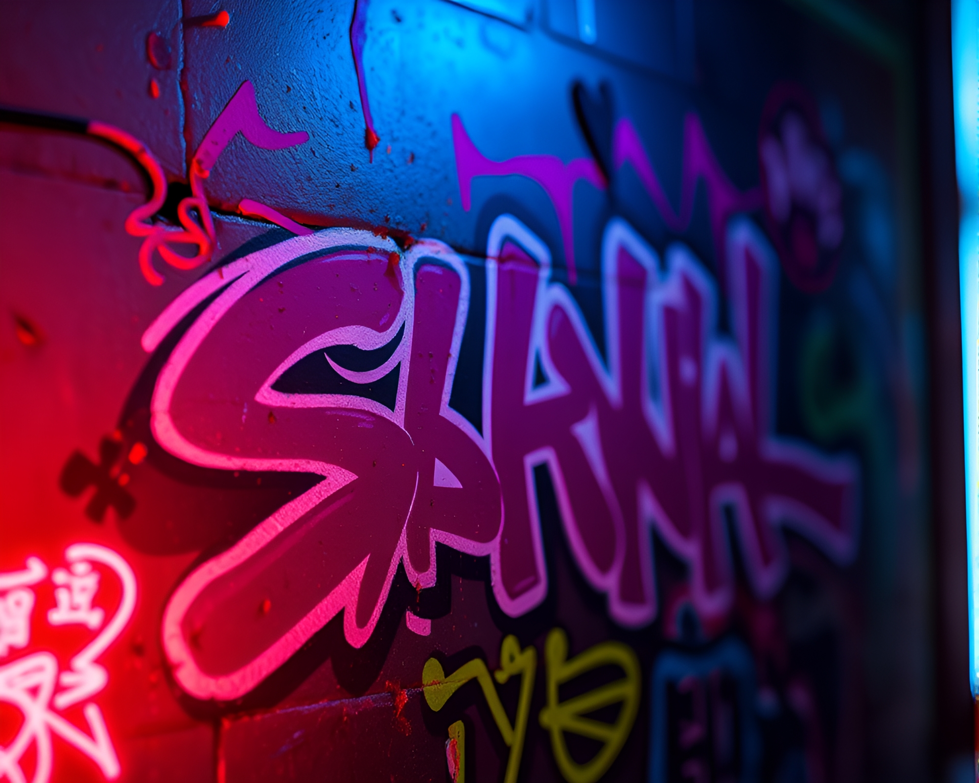 Vibrant Anime Graffiti Under Neon Spotlights – free AI stock image