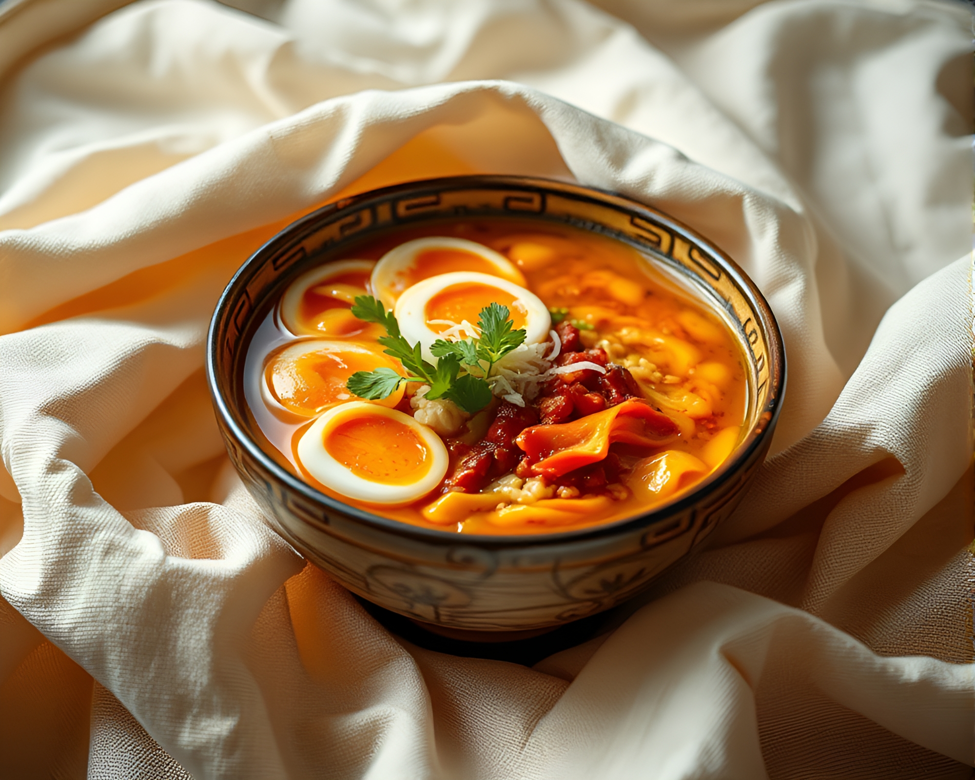Ethereal Ramen Fantasia with Fabric Folds – free AI stock image