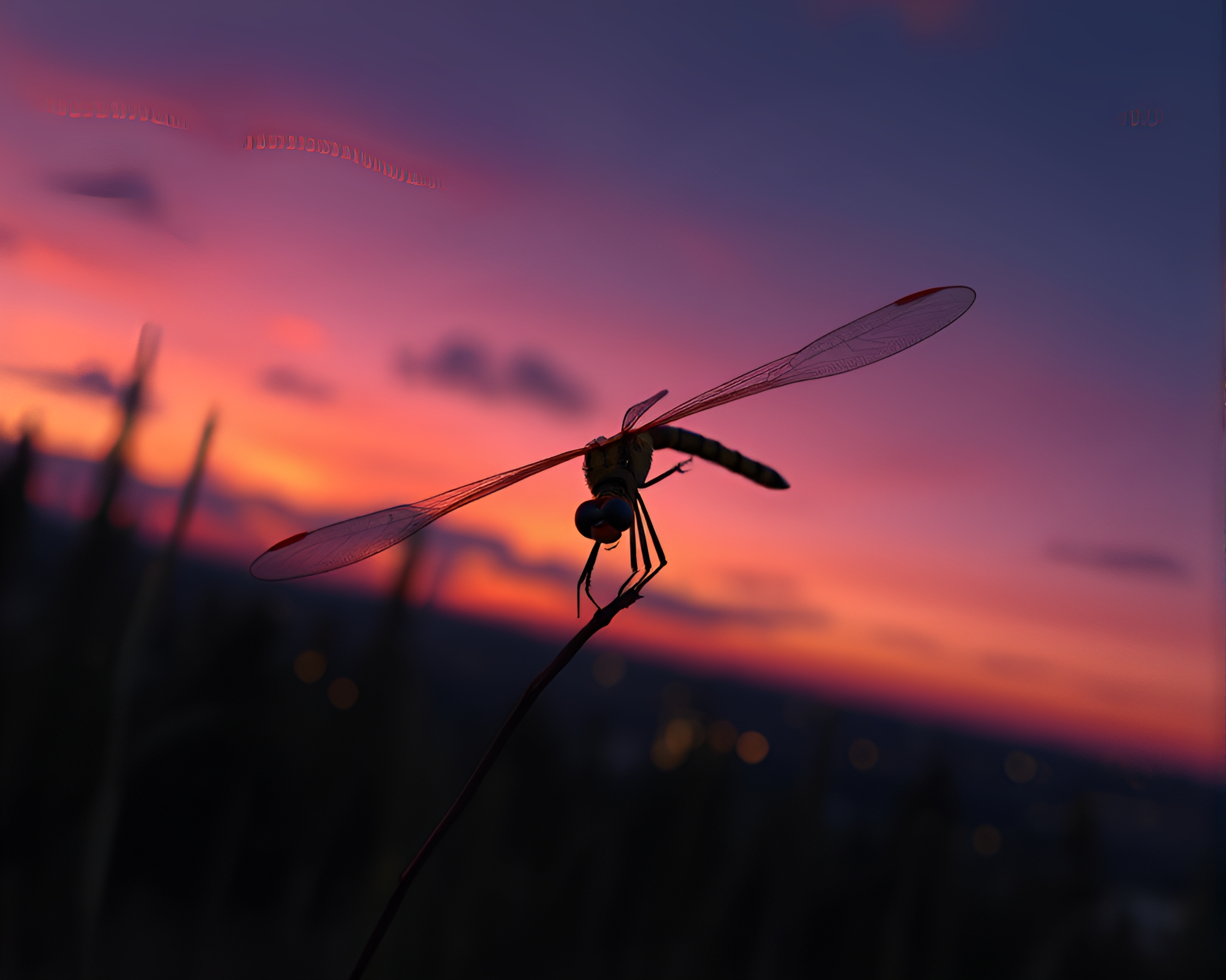 Twilight Dragonfly Dance in CGI Fantasy World – free AI stock image