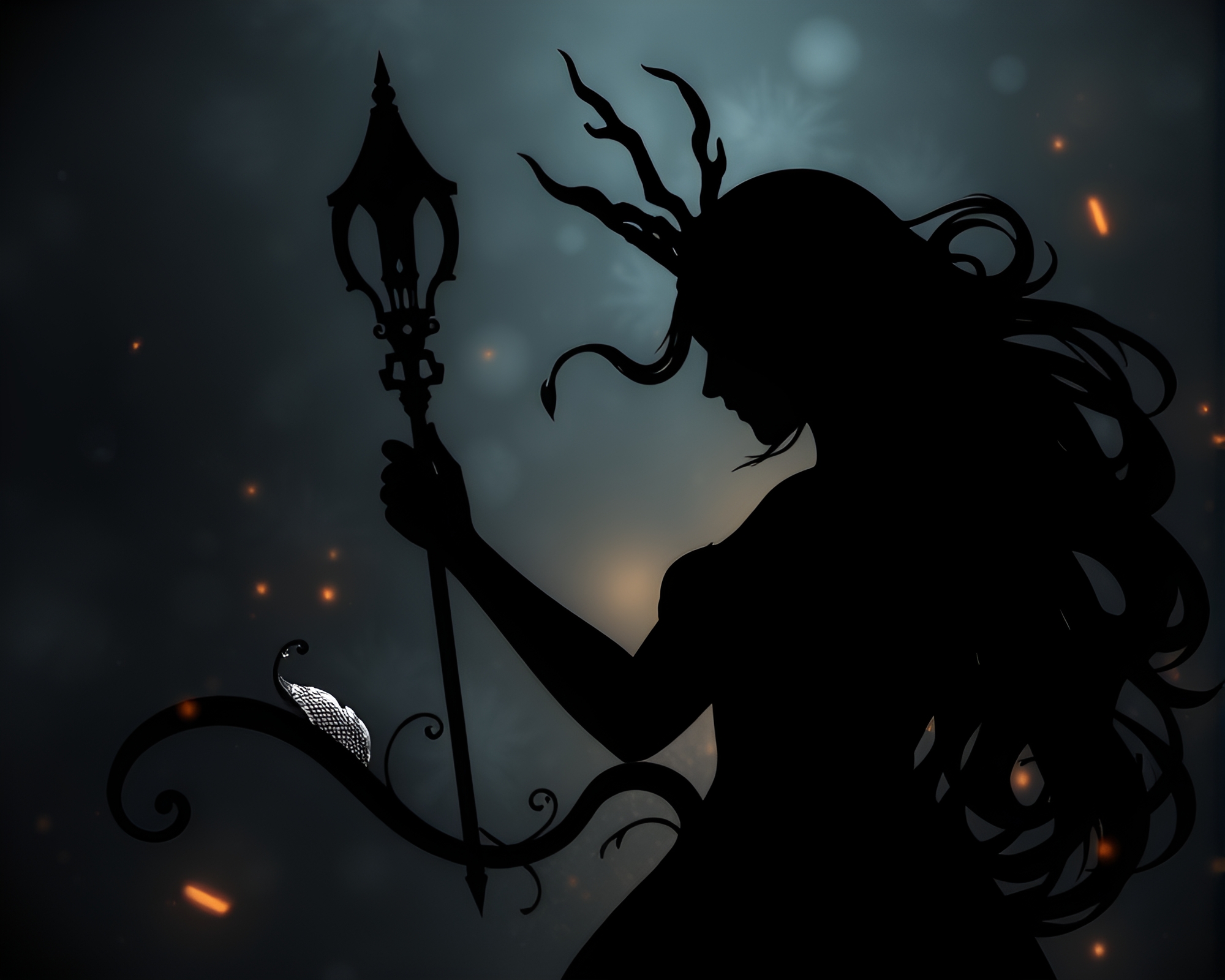 Enchanting Siren Embraced by Silver Leaf Shadows – free AI stock image