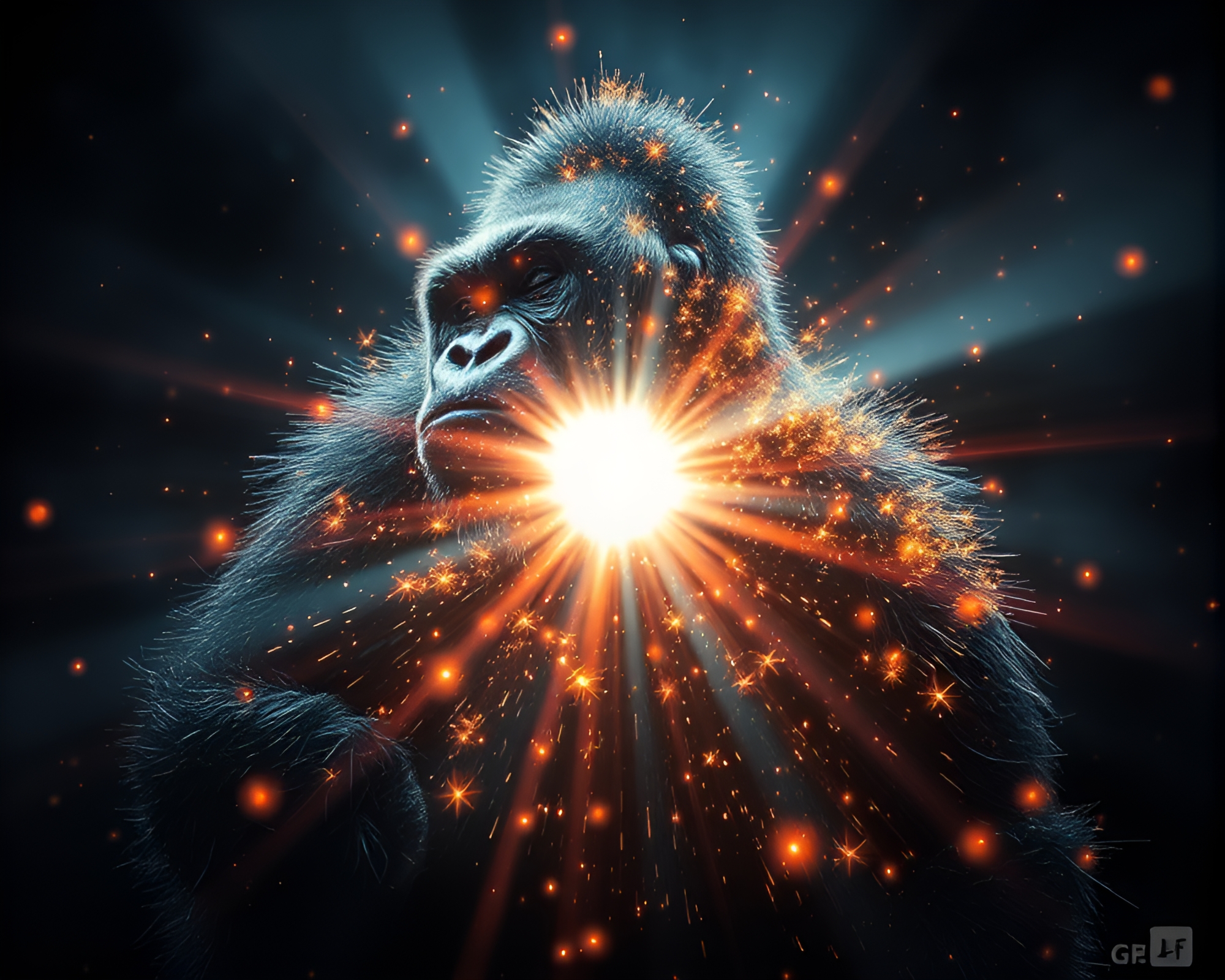 Gorilla King Bathed in Fairy Light Flare – free AI stock image