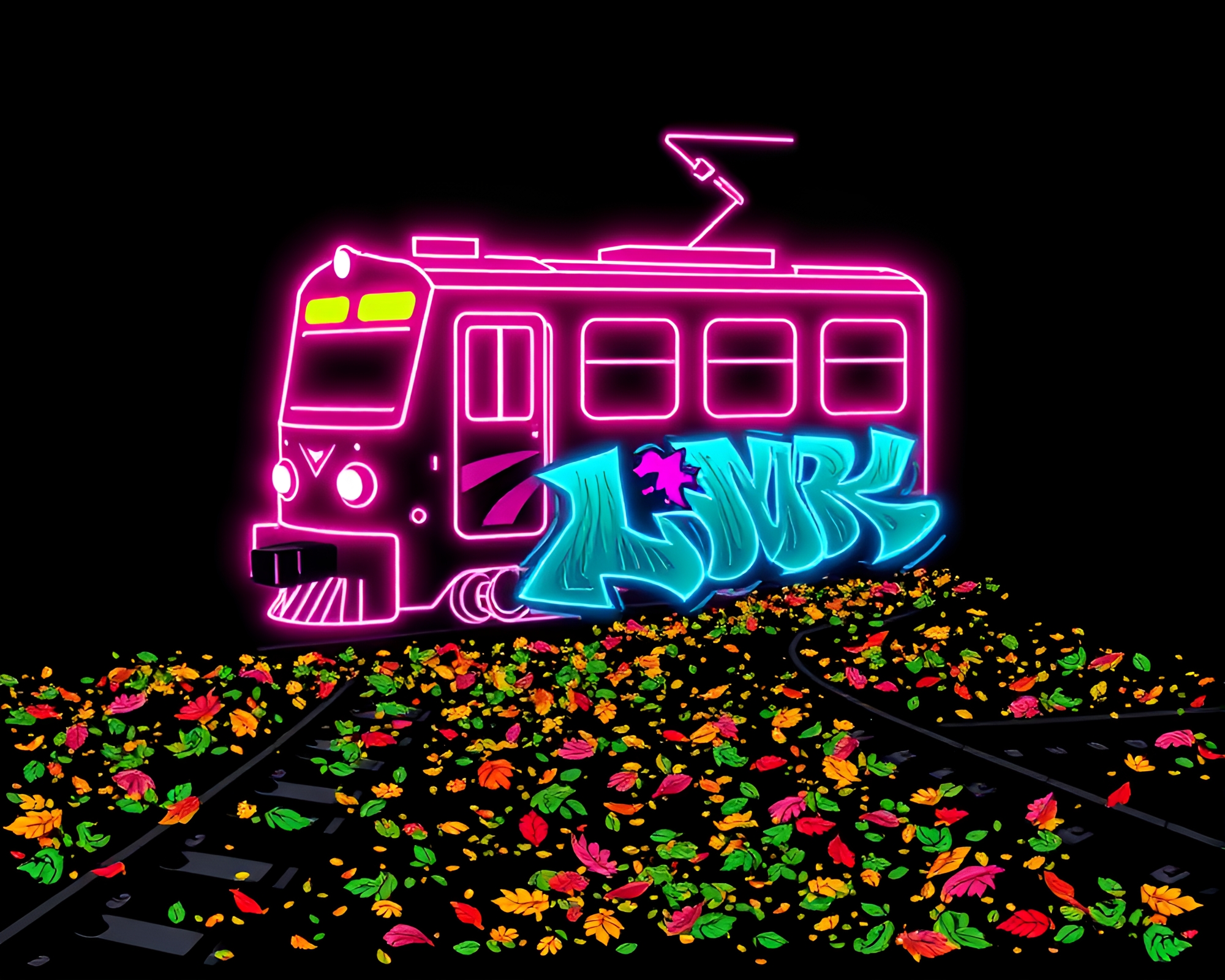 Magnetic Levitation Train in Neon Stencil Art Graffiti – free AI stock image