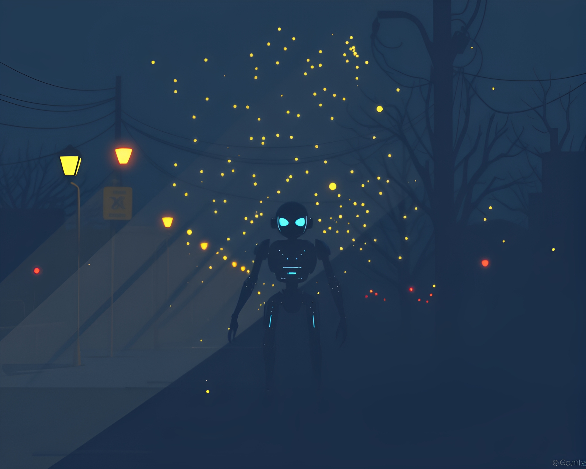Nanobot swarm casting eerie pixel stencil shadows – free AI stock image