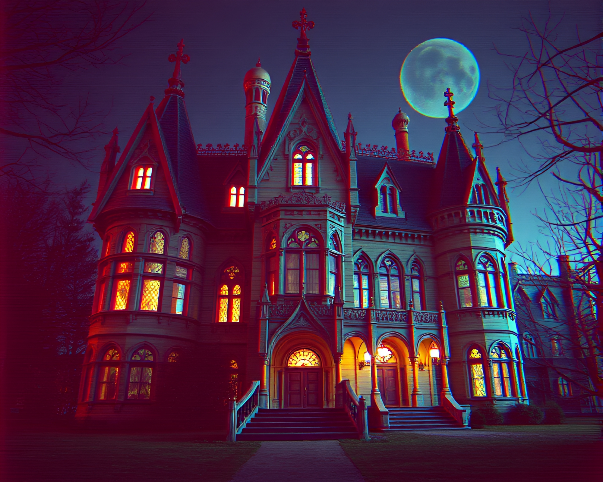 Gothic Glitch: Haunted Mansion with 90s Vibe – free AI stock image
