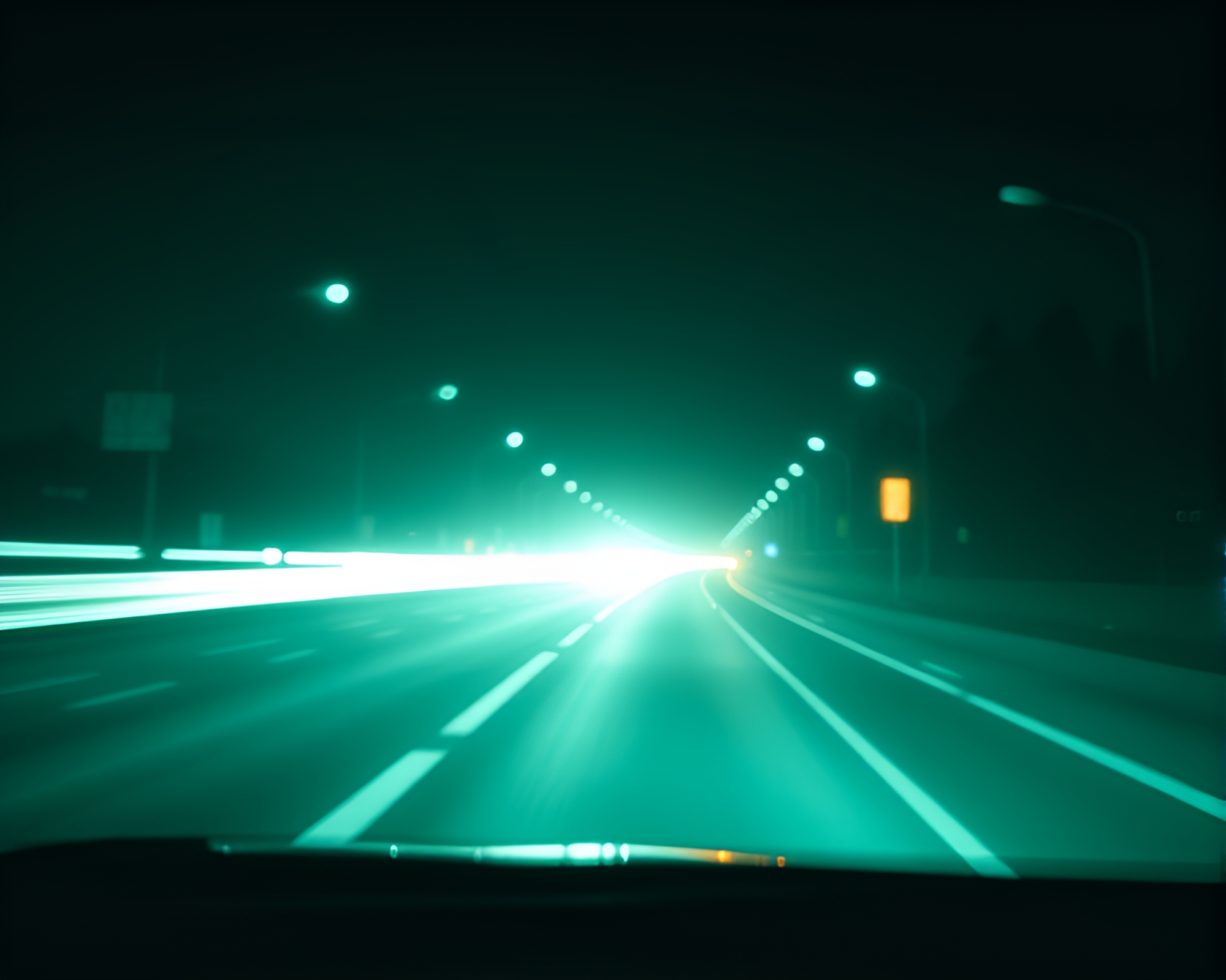 Mint Green Siren Halftone Car Light Trail Composition – free AI stock image