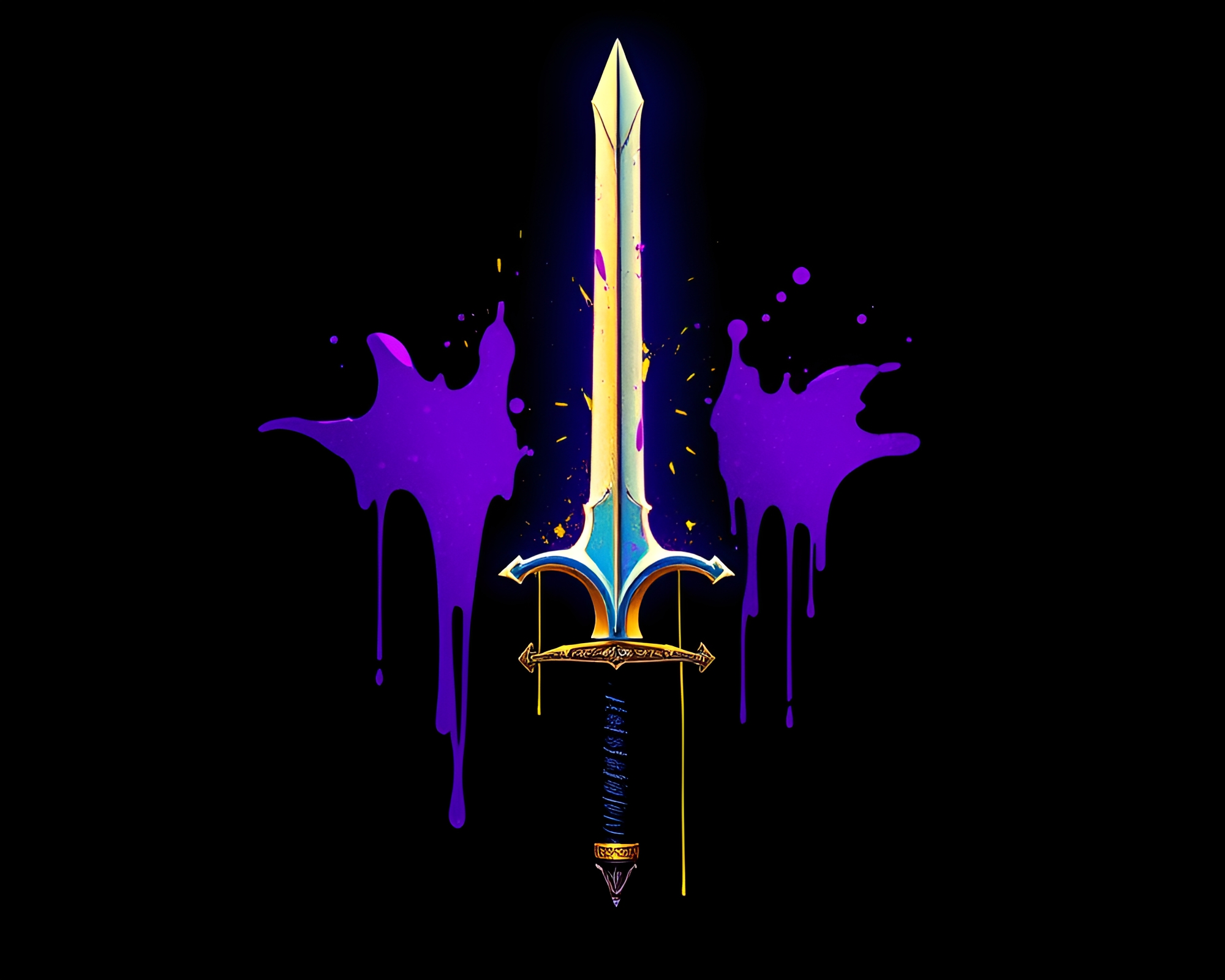 Fantasy Sword Glow Paint Drips Toon Art – free AI stock image