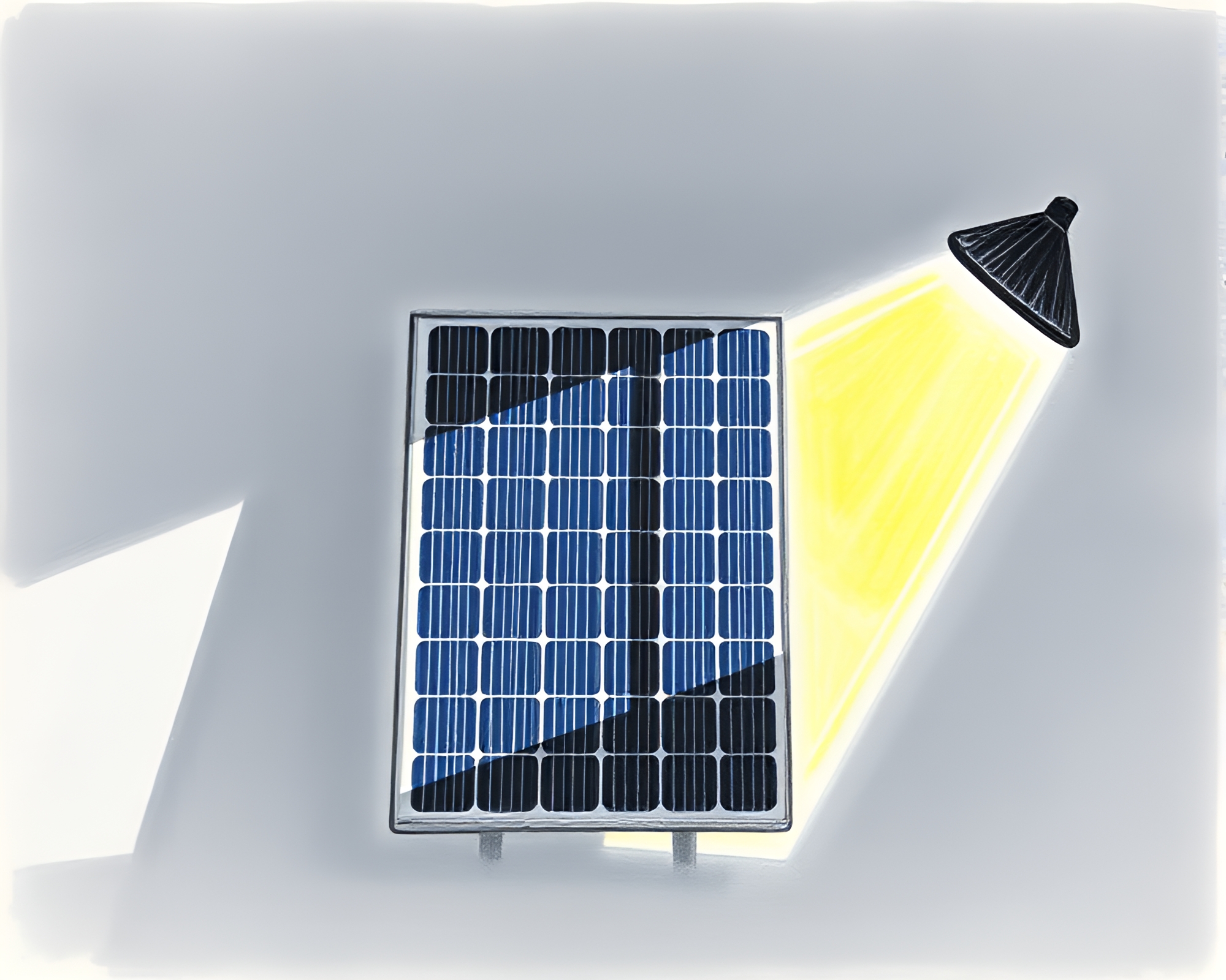 Solar Panel Array Casts Shadow Silhouette Drawing – free AI stock image