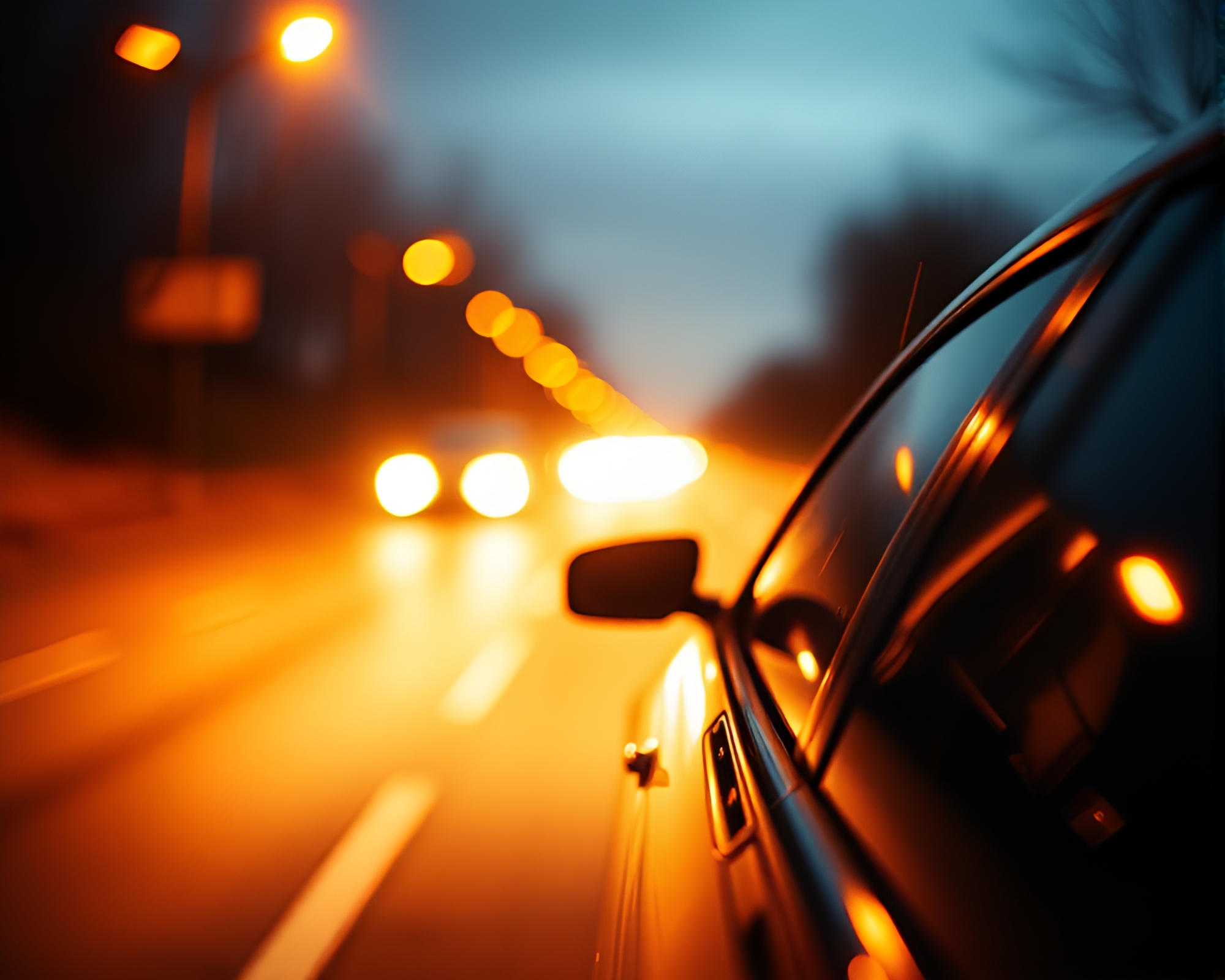 Cityscape at Night: Car Light Trails in Sepia – free AI stock image