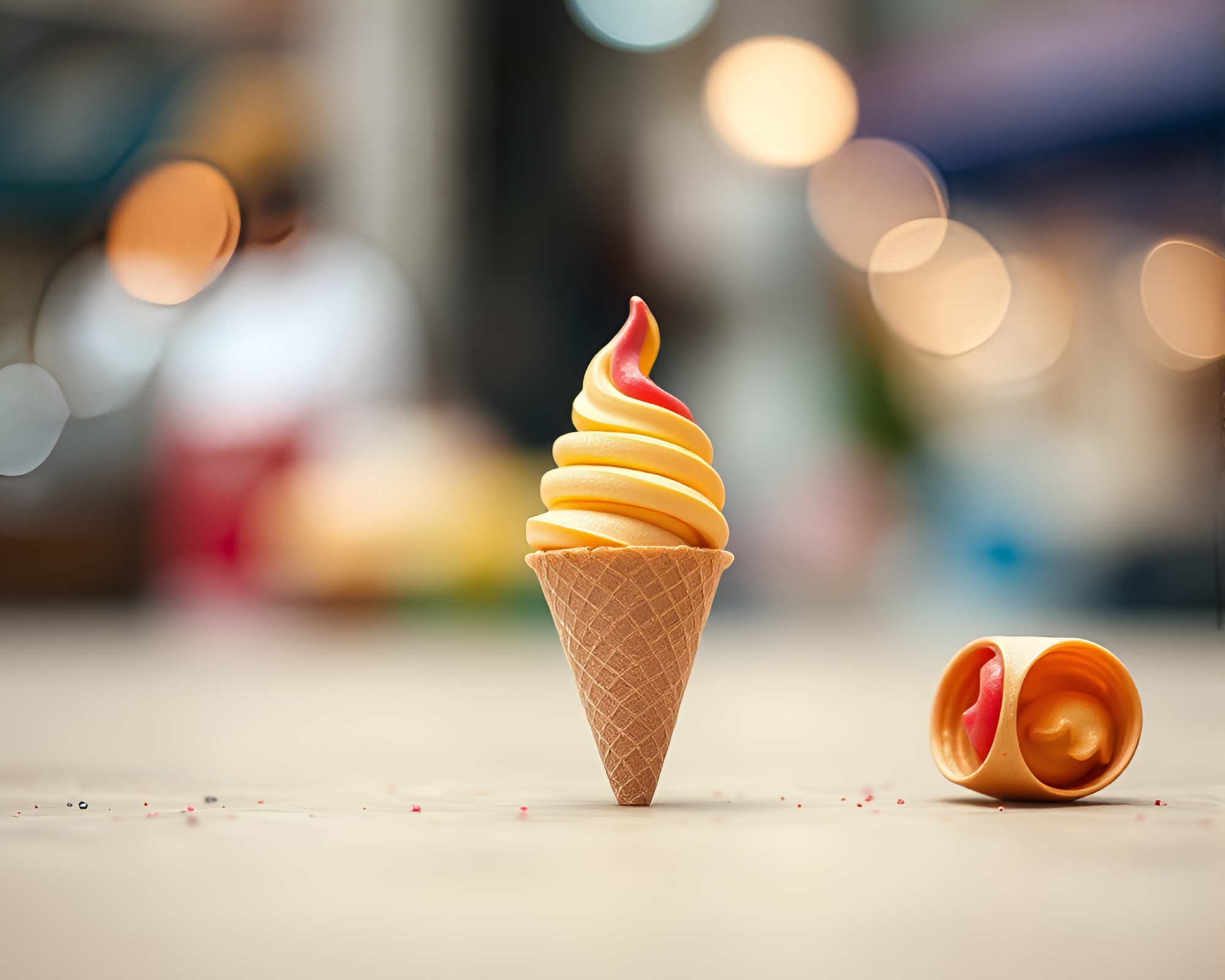 Gelato Cone Wonderland with Miniature Tilt-Shift Effect – free AI stock image
