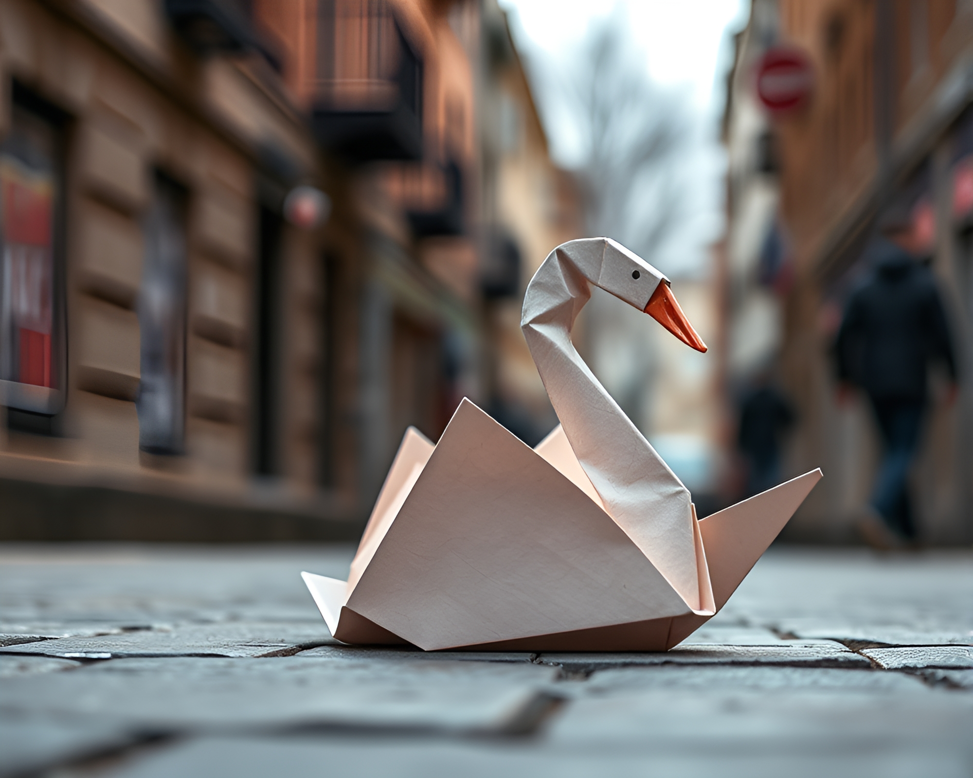 Origami Swan Graffiti Art in Matte Finish Street Scene – free AI stock image