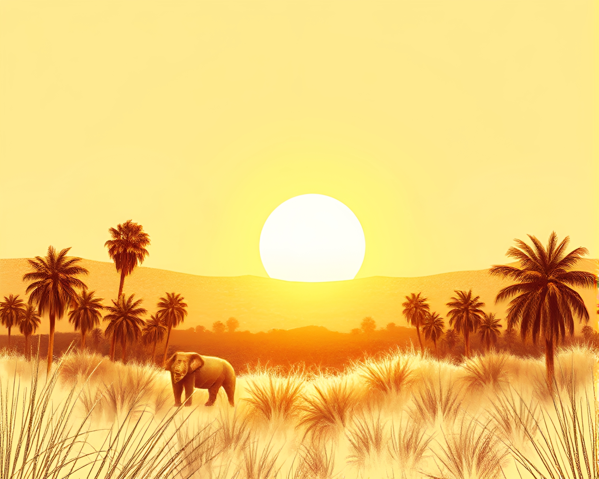 Vector Oasis: Golden Hour Pencil Sketch – free AI stock image