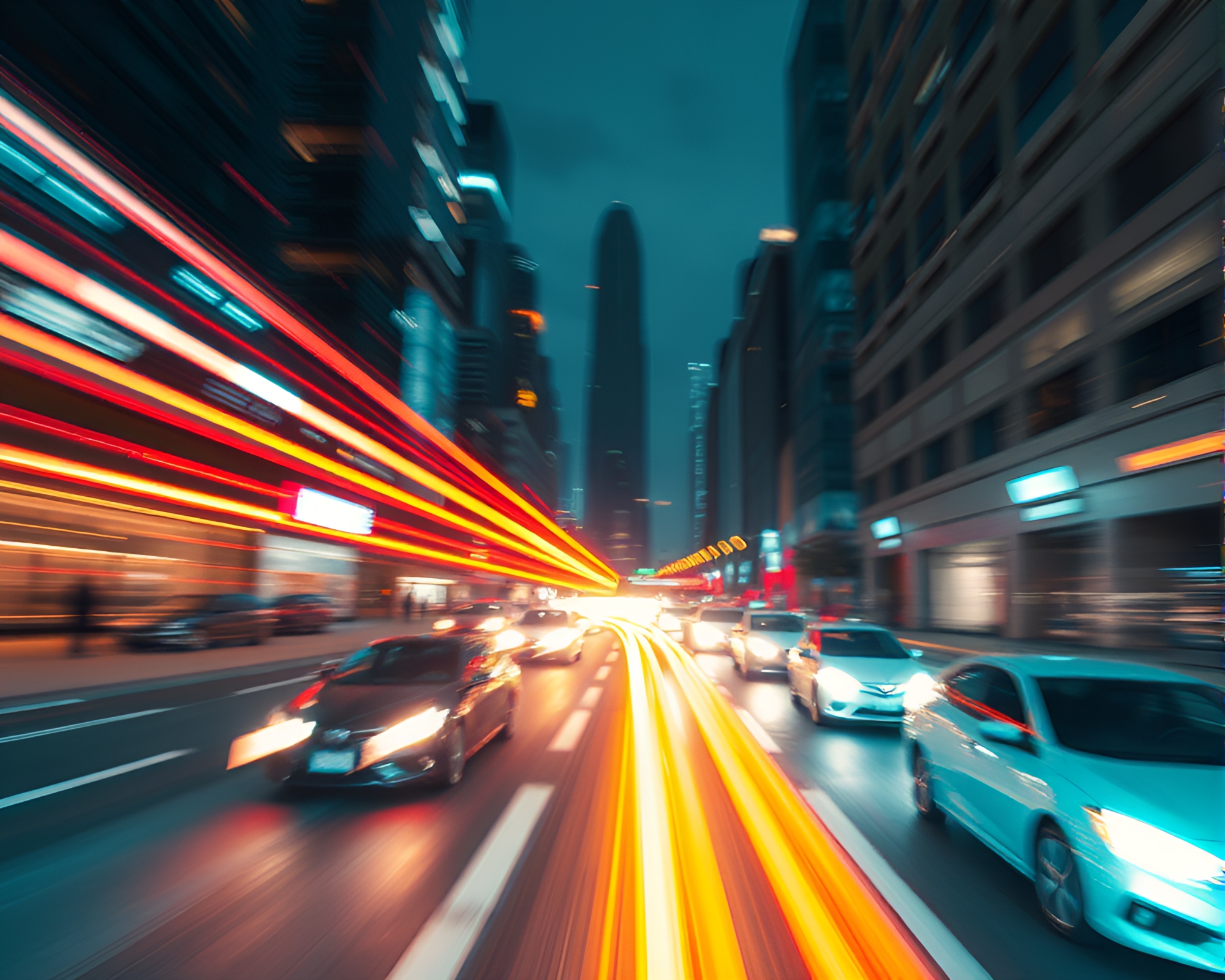 Futuristic Cityscape with Motion Blur Streaks – free AI stock image