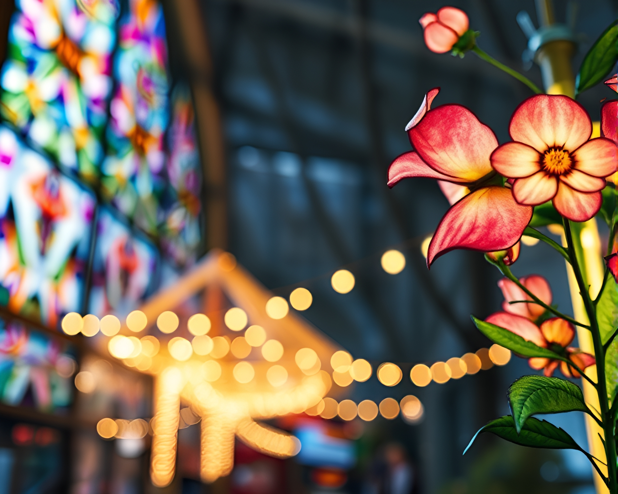 Blooming Stained-Glass Carnival Lights – free AI stock image