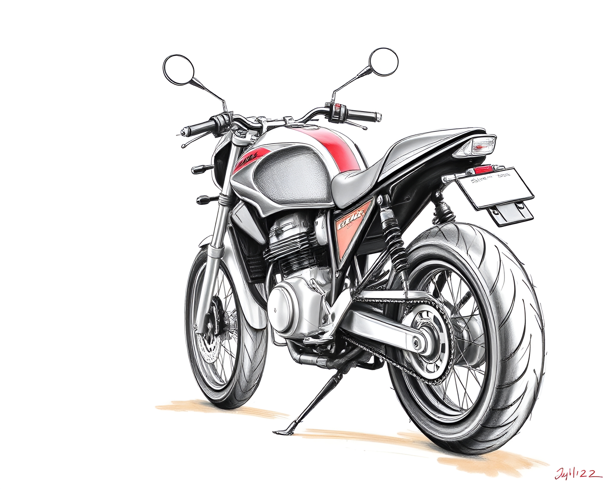 Sleek Motorcycle Conté Crayon Drawing in Minimalist Style – free AI stock image