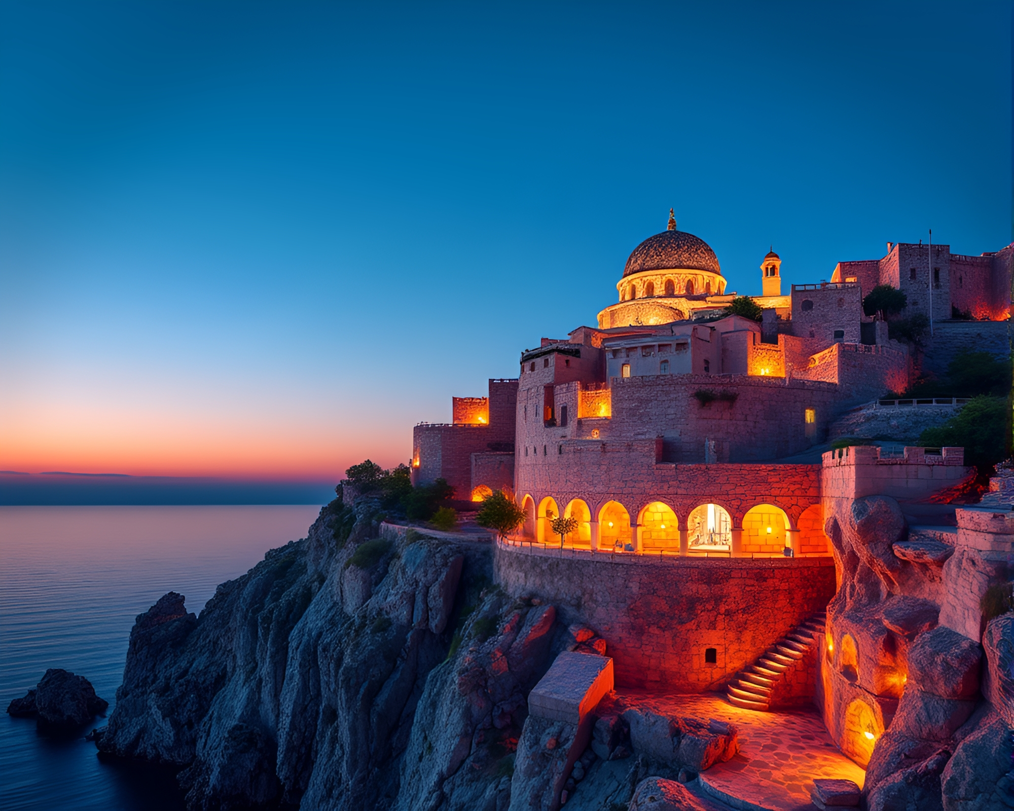 Cliffside Opera in Hair Mosaic Glows – free AI stock image