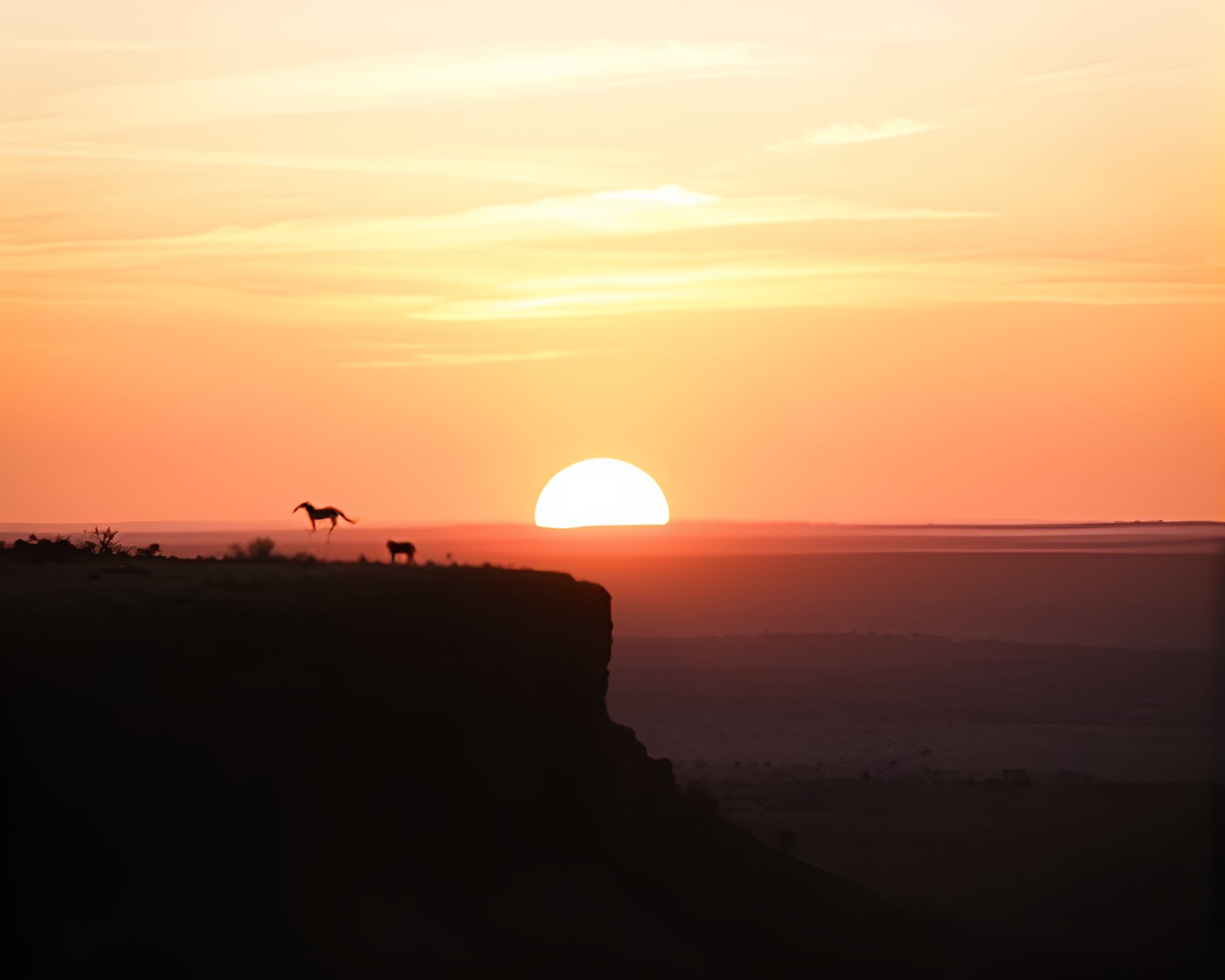 Savanna Sunset: Cliffside Shadow in Maximalist Soft Focus – free AI stock image