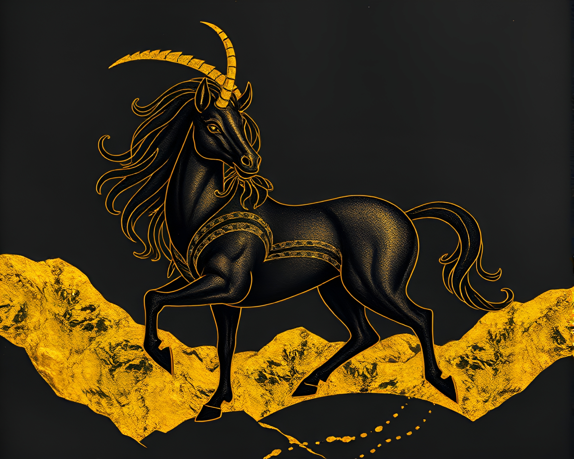 Golden Centaur Emerging from Volcanic Ash – free AI stock image