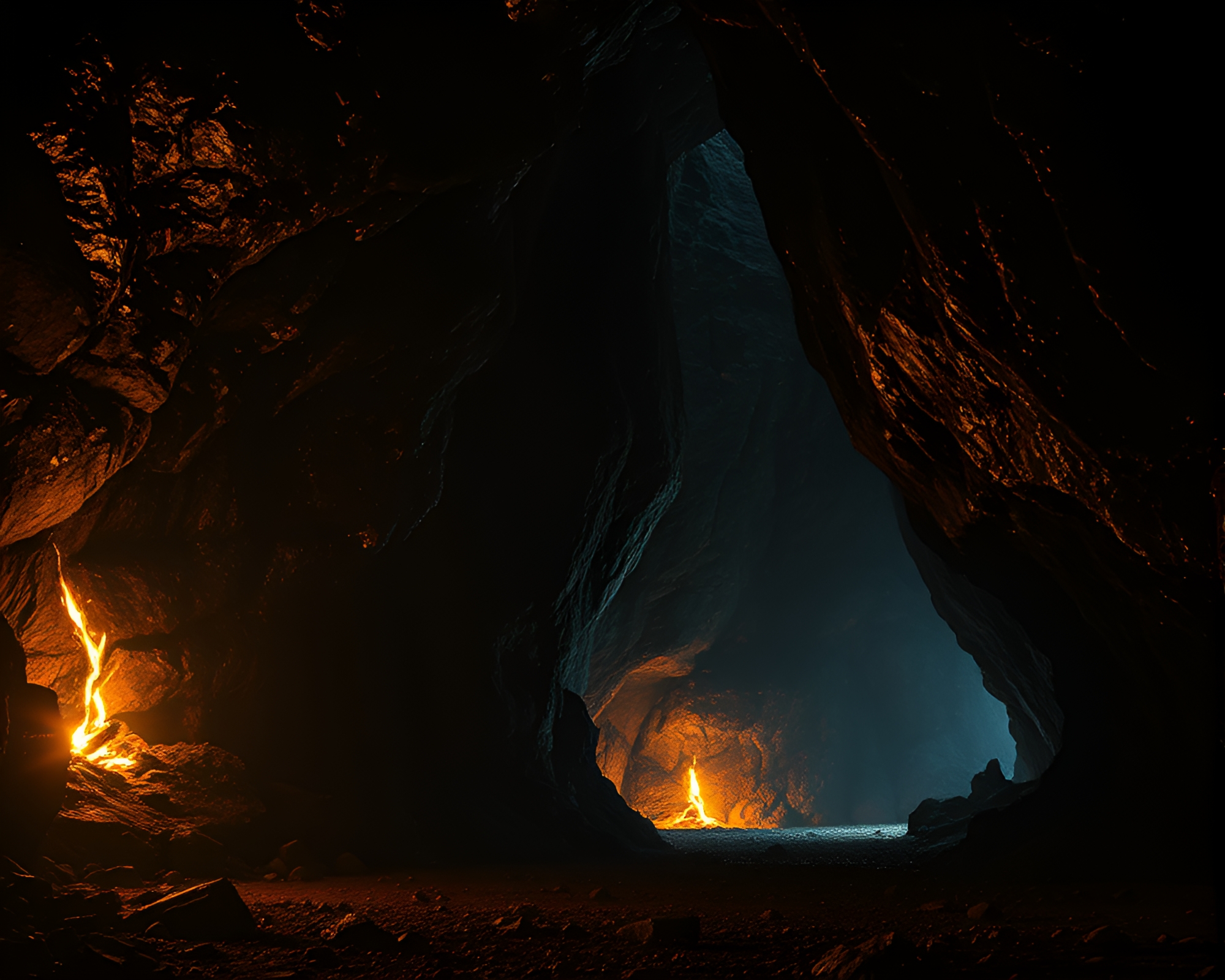 Majestic Phoenix Emerging from Dark Cave with Gold Foil – free AI stock image