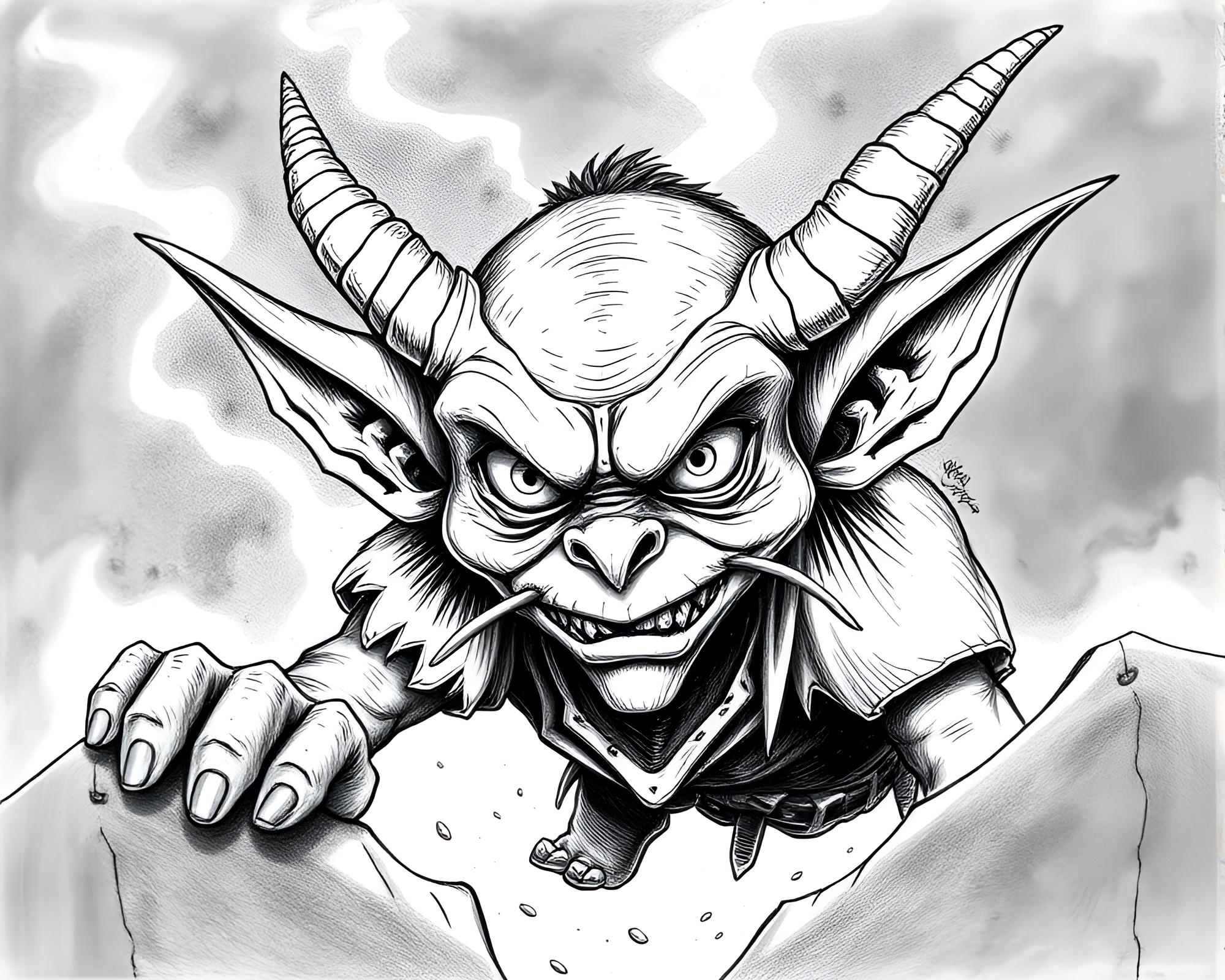 Goblin King in Manga Crosshatching Style – free AI stock image